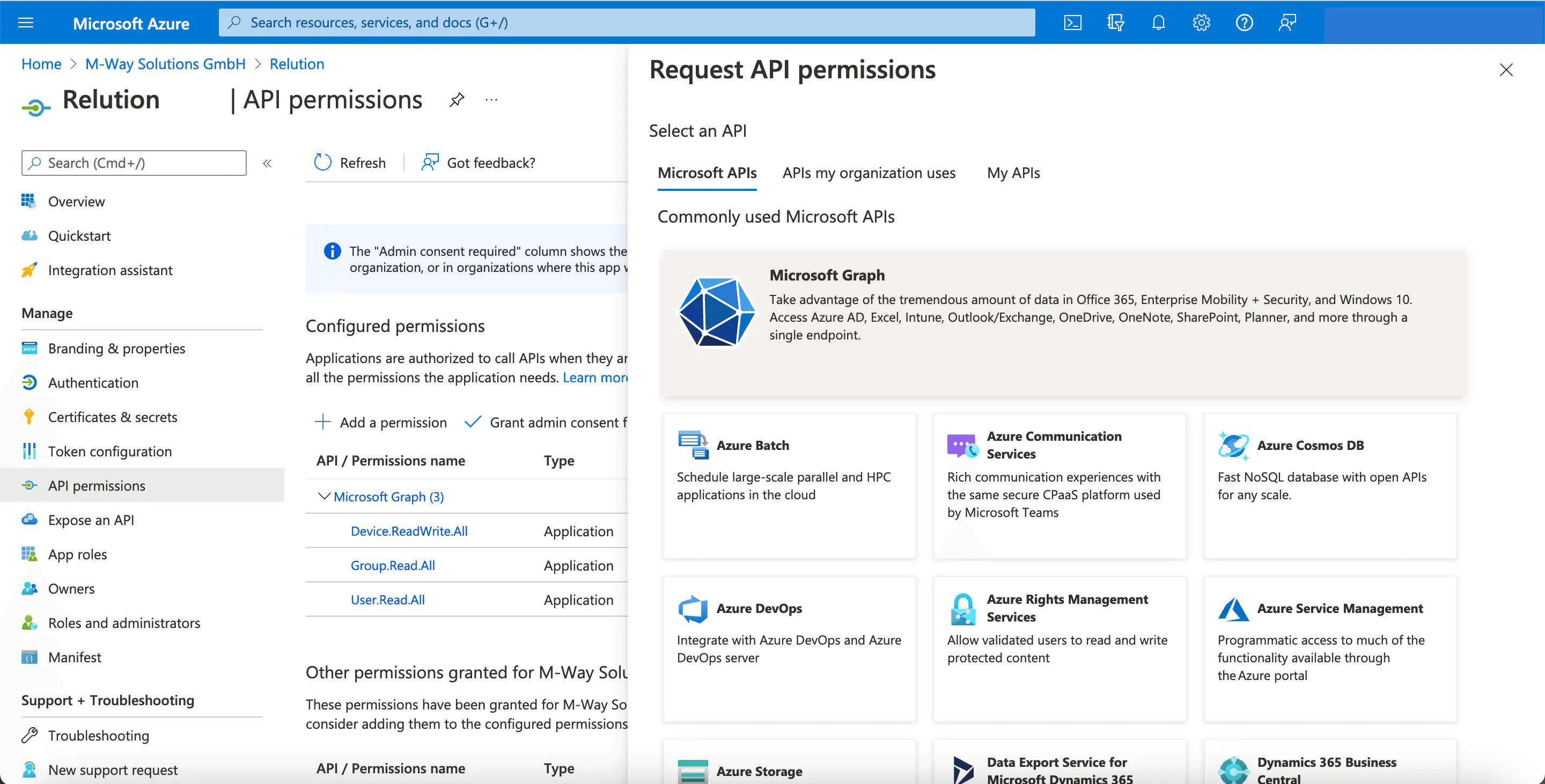 Sélection de Microsoft Graph dans les autorisations API Azure pour Windows Autopilot