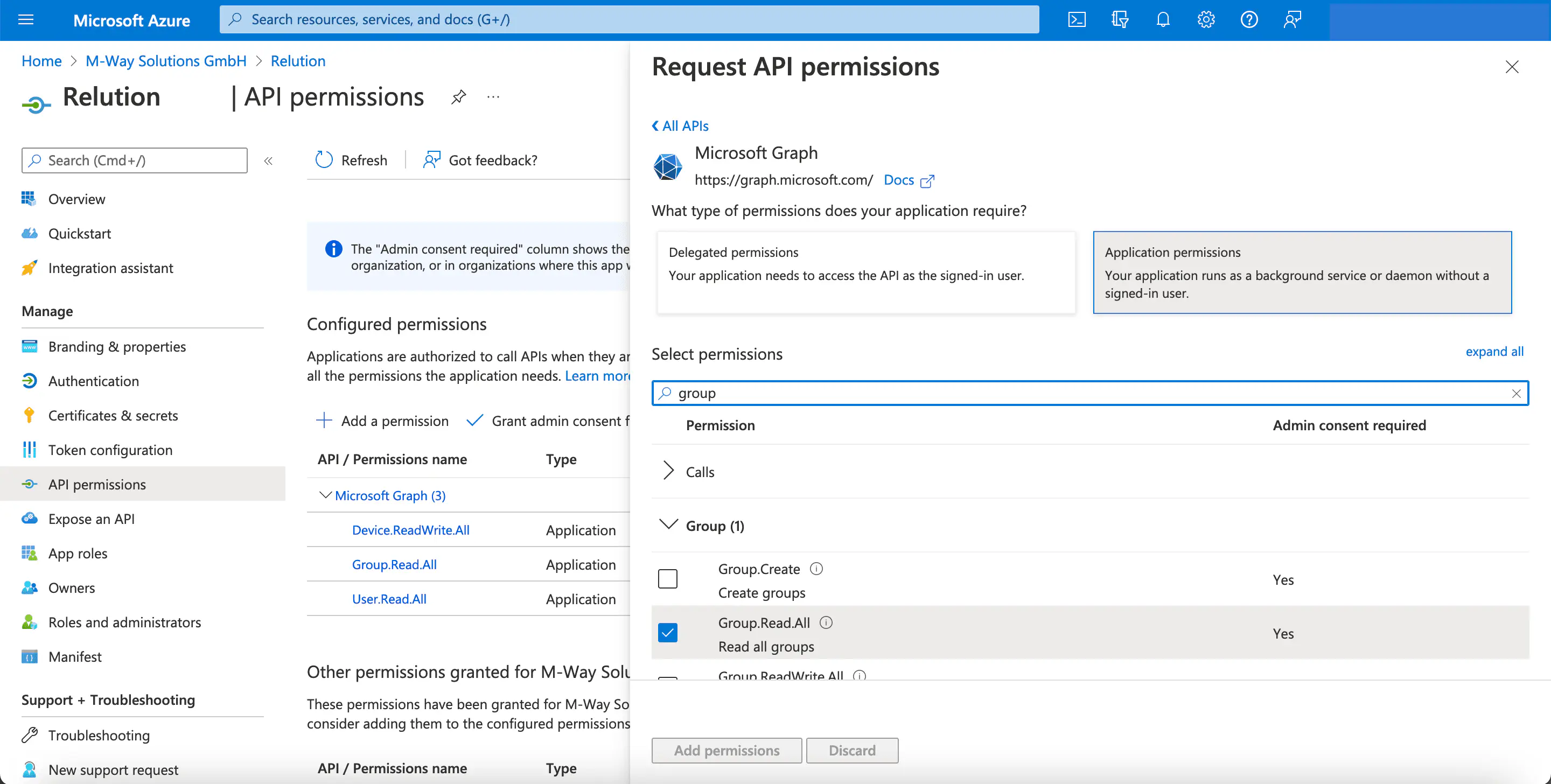 Sélection de la permission Group.Read.All pour les groupes Azure Autopilot