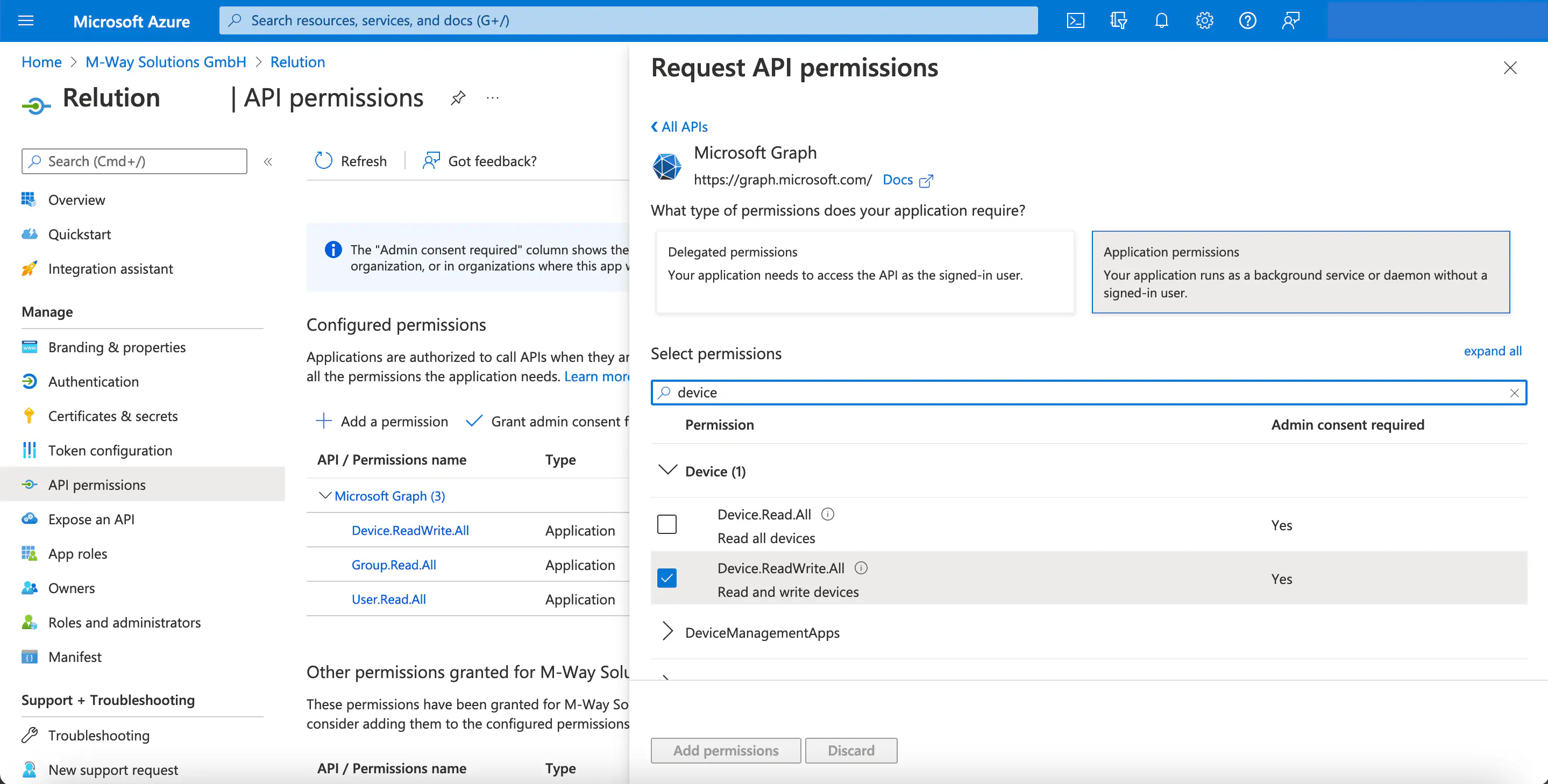 Sélection de Device.ReadWrite.All pour les appareils Azure Windows Autopilot