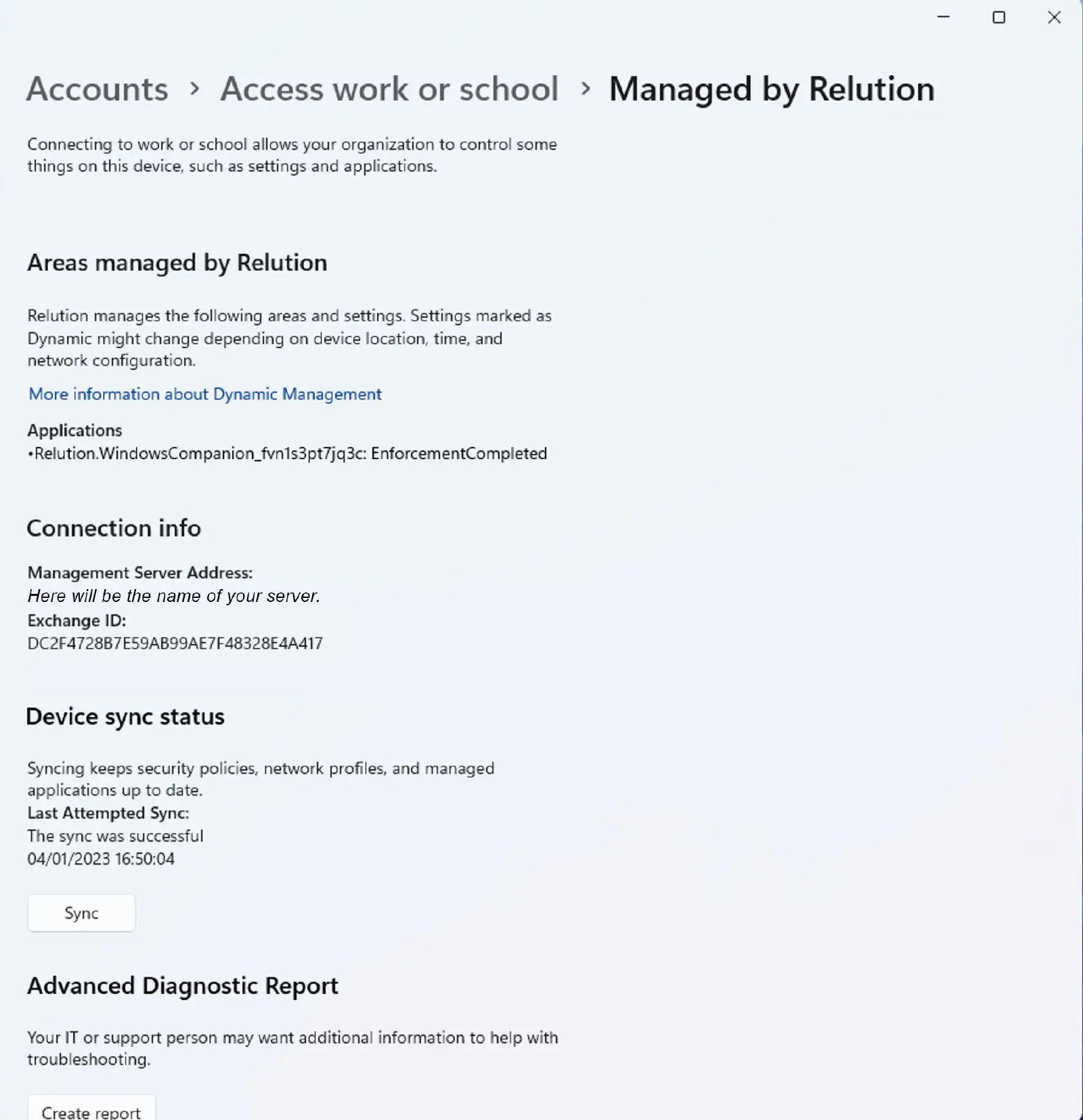 Relution Companion pour Windows installé affiché dans les paramètres de l’inscription