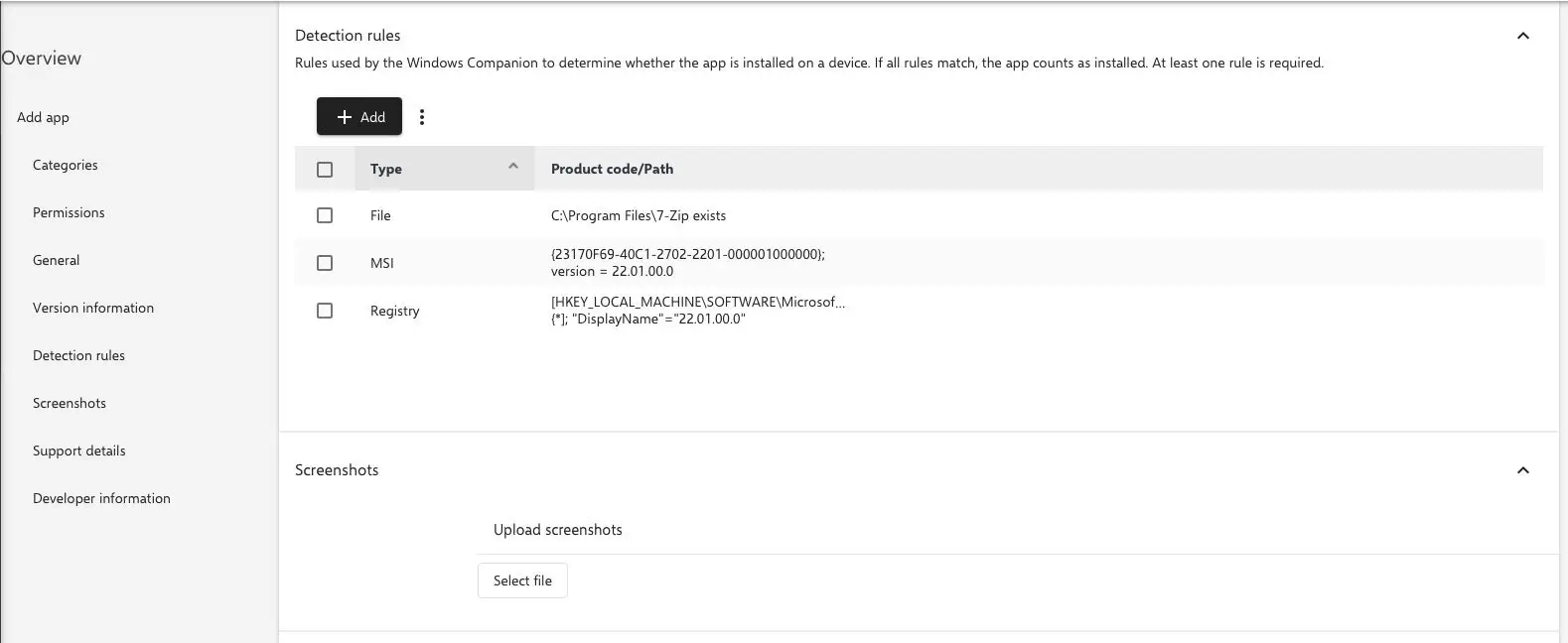 Relution Windows Registry detection rule with DisplayName value and equals detection method configured