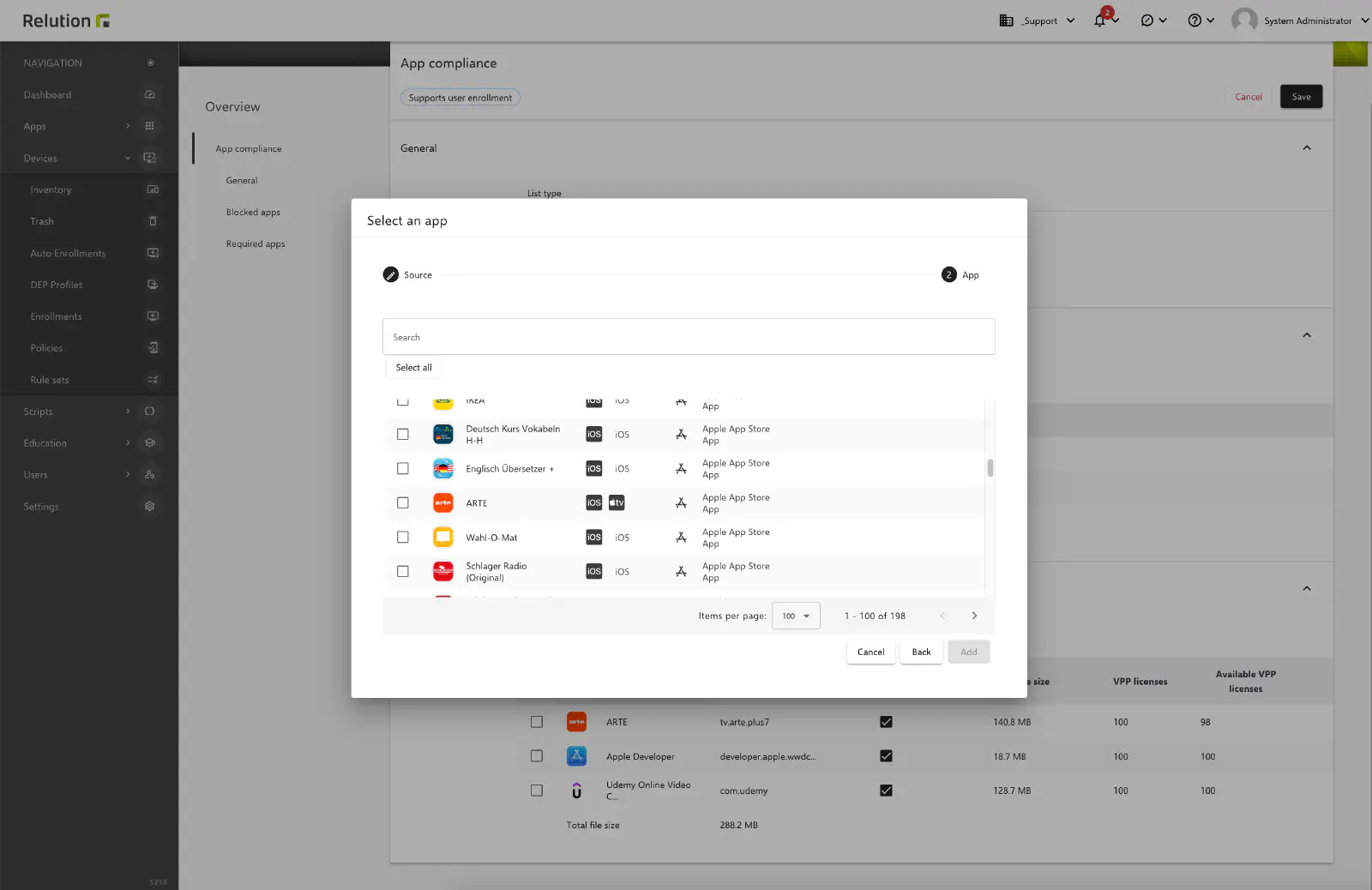 Block list in the app conformance configuration for tvOS devices