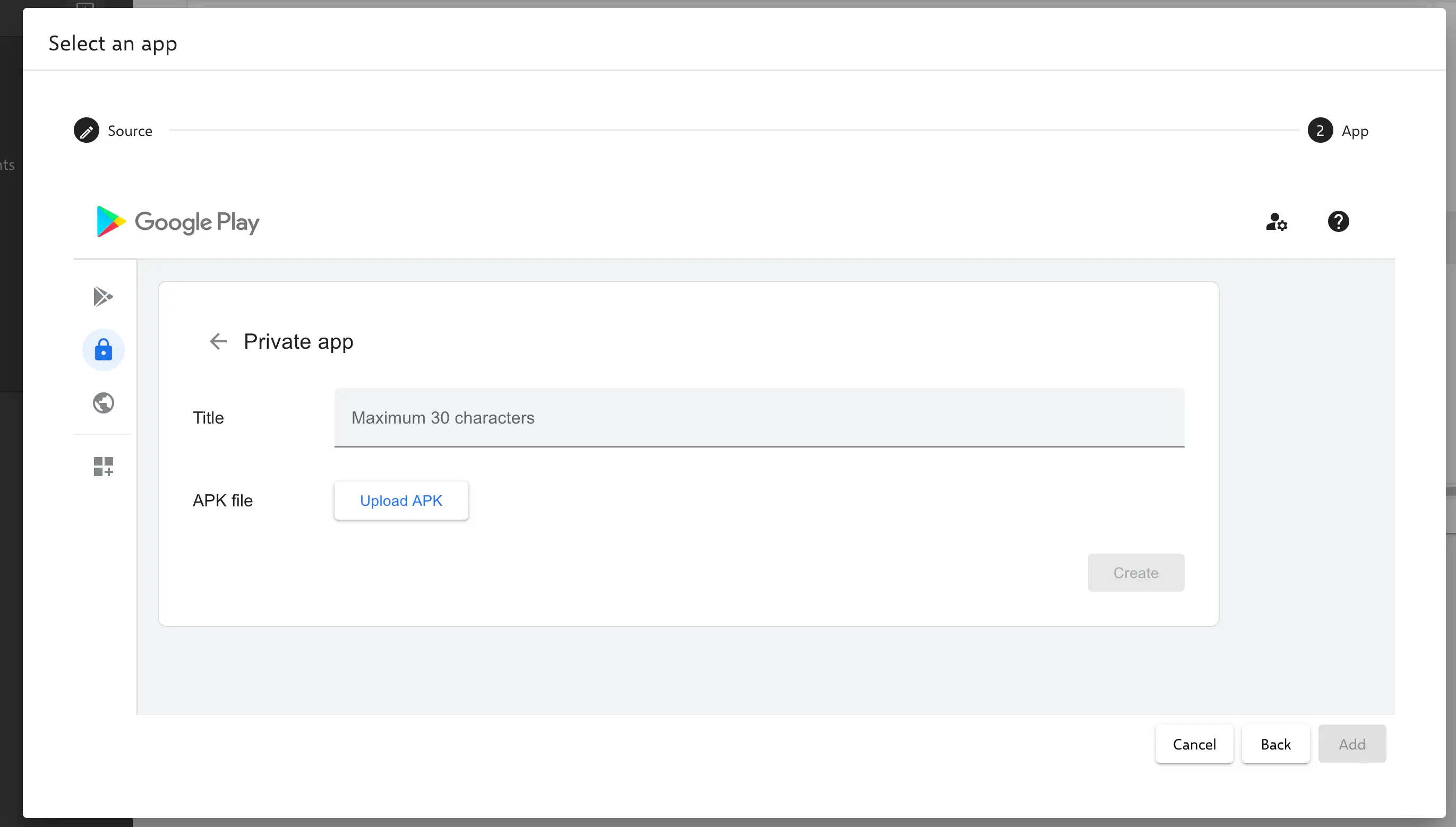 Upload private app