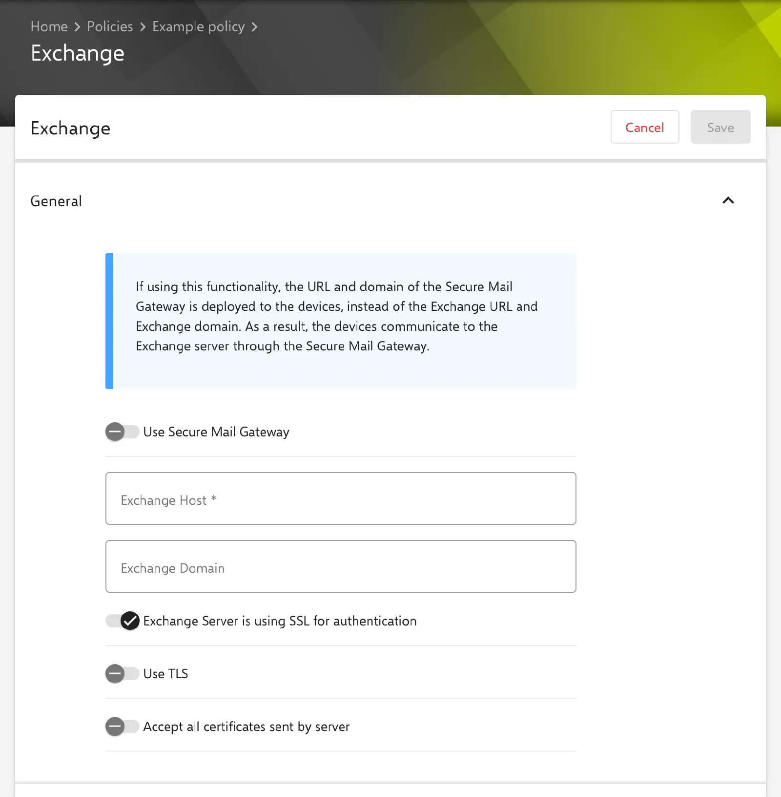 Exchange form in the Relution portal