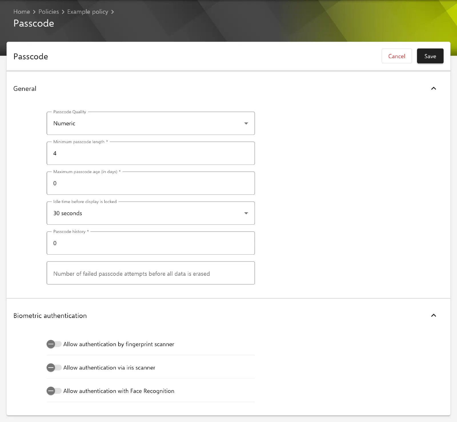 Passcode form in the Relution portal