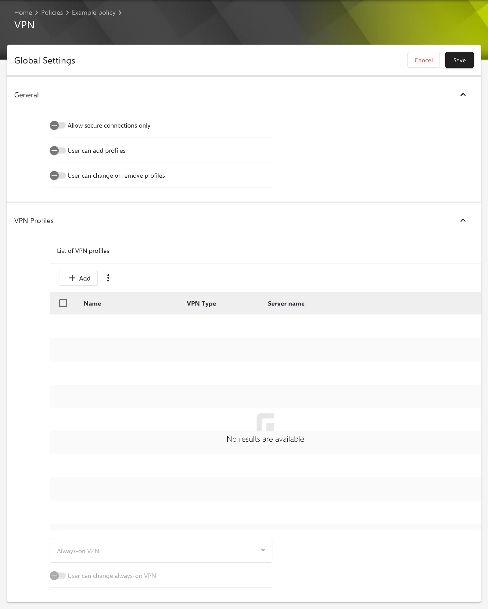 Formulaire VPN dans le portail Relution