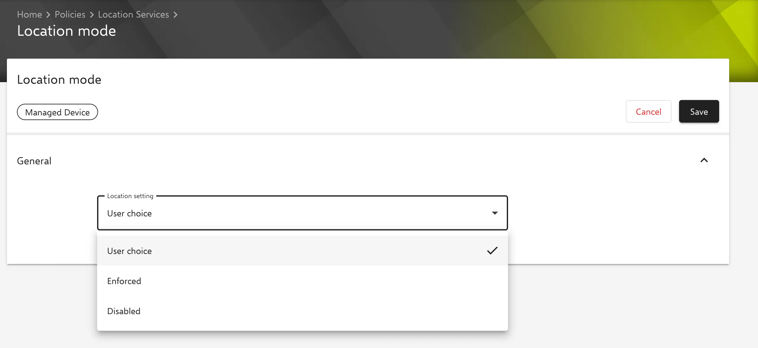 Configuration du mode de localisation Android Enterprise dans Relution