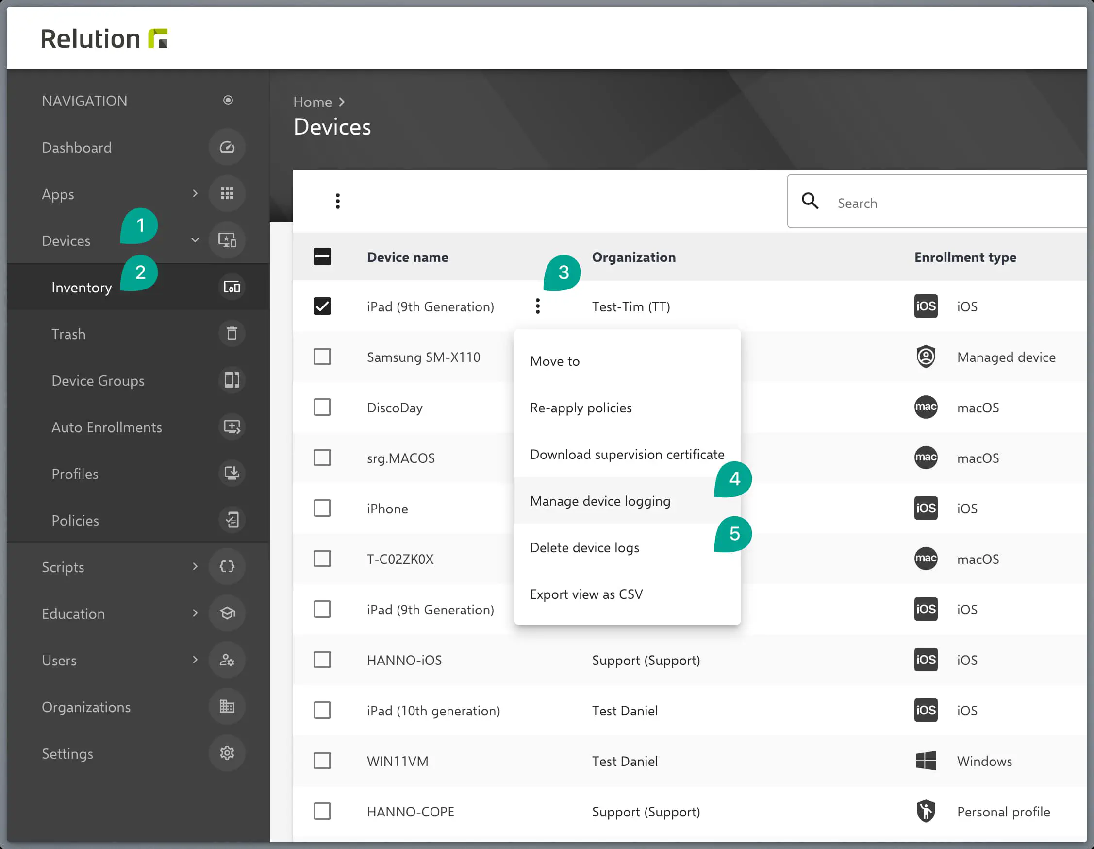 Manage device logging