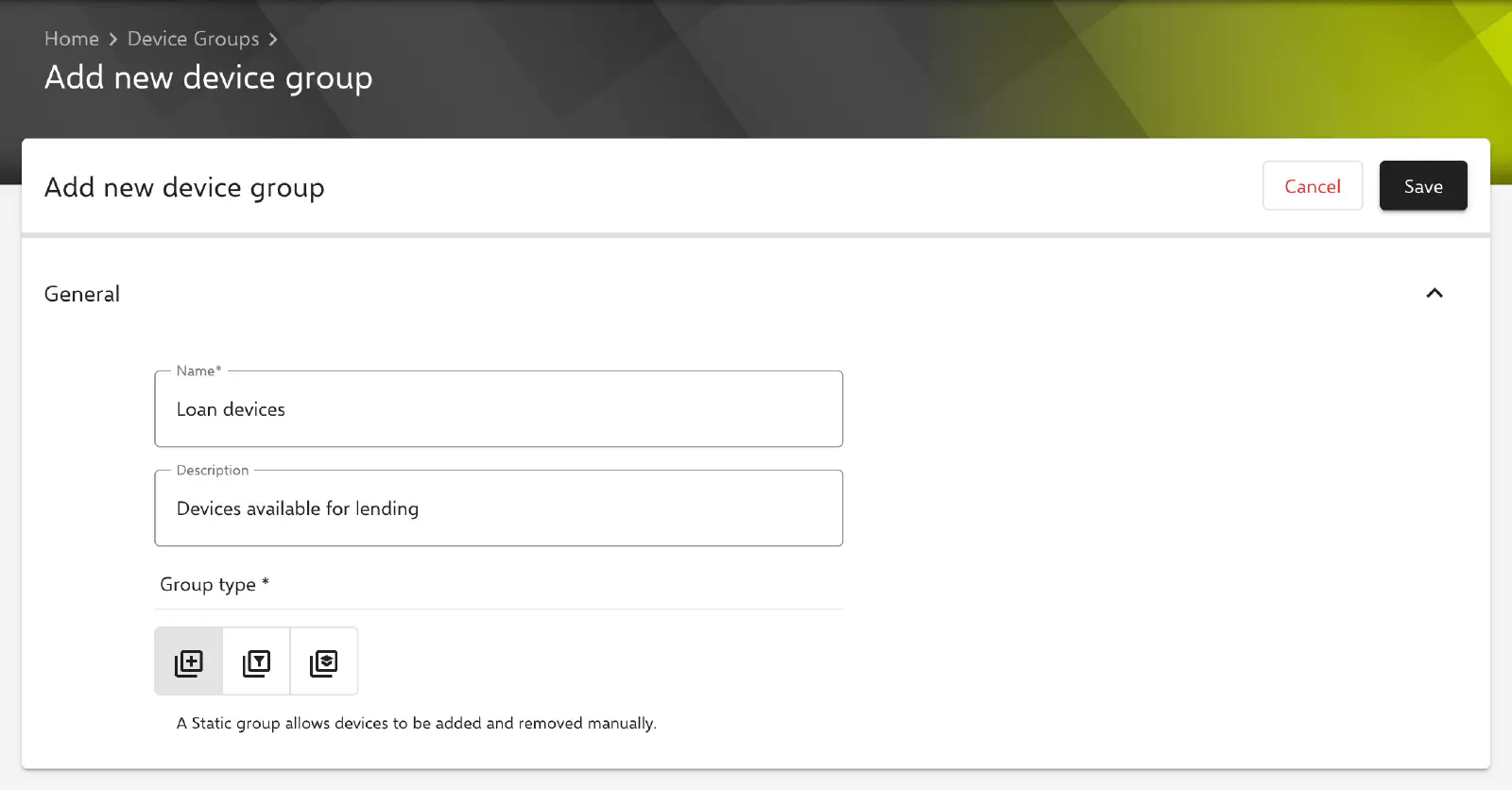 Creating a static device group in Relution