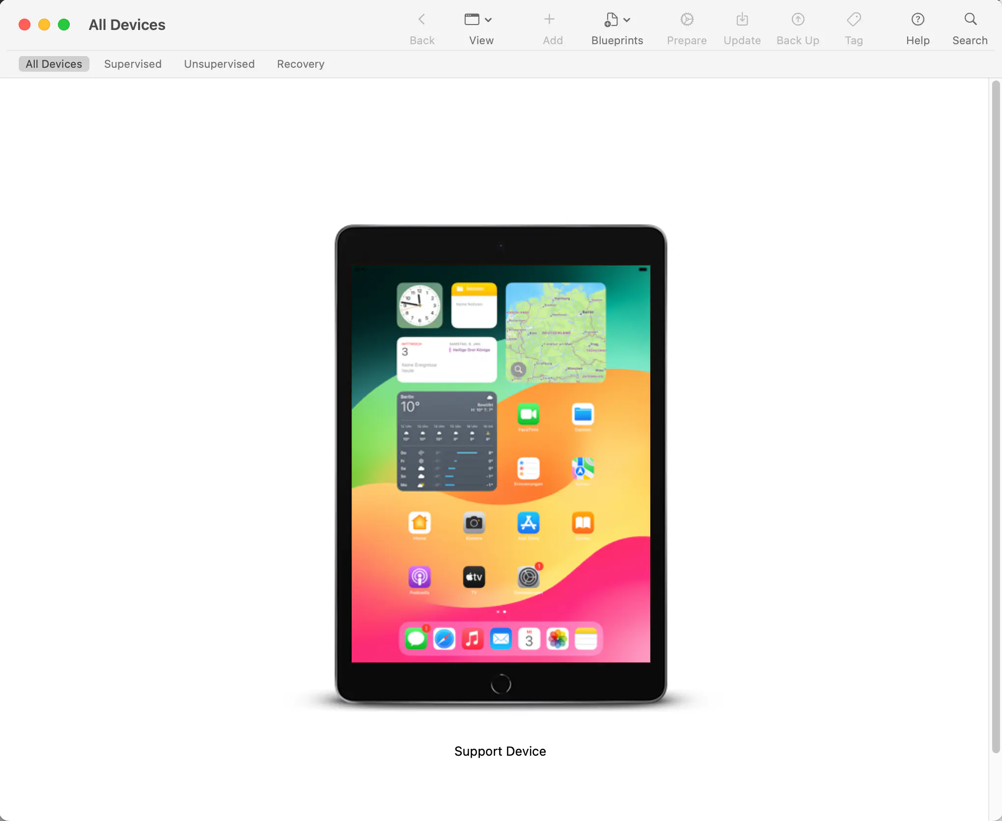 Apple Configurator 2 showing connected device dialog ready for preparation step