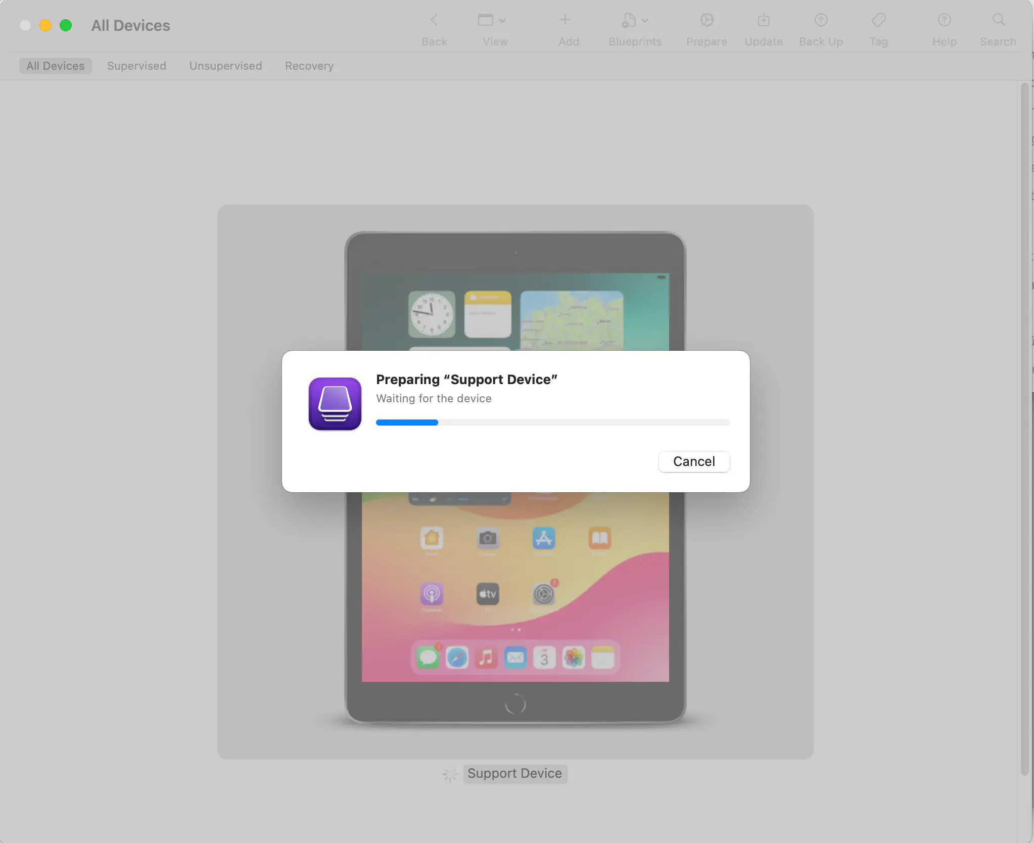 Apple Configurator 2 preparing device with Prepare button to enroll in DEP