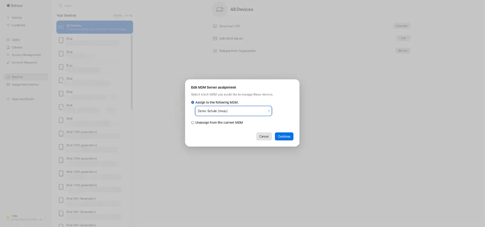 Affectation des appareils DEP au serveur MDM Relution dans Apple School Manager