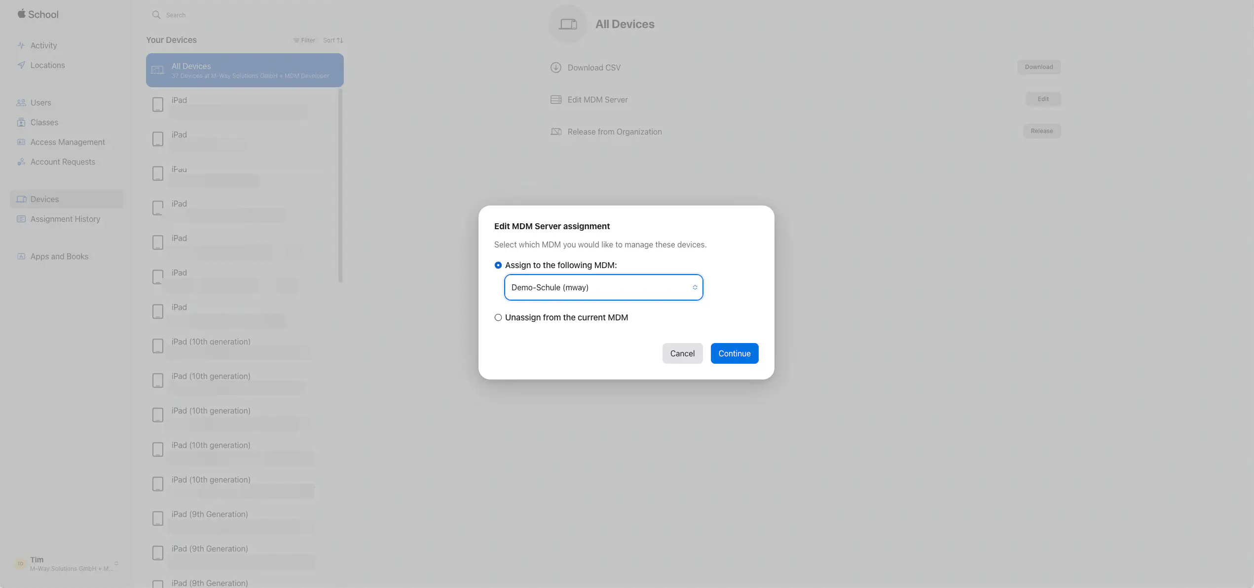 Affectation des appareils DEP au serveur MDM Relution dans Apple School Manager