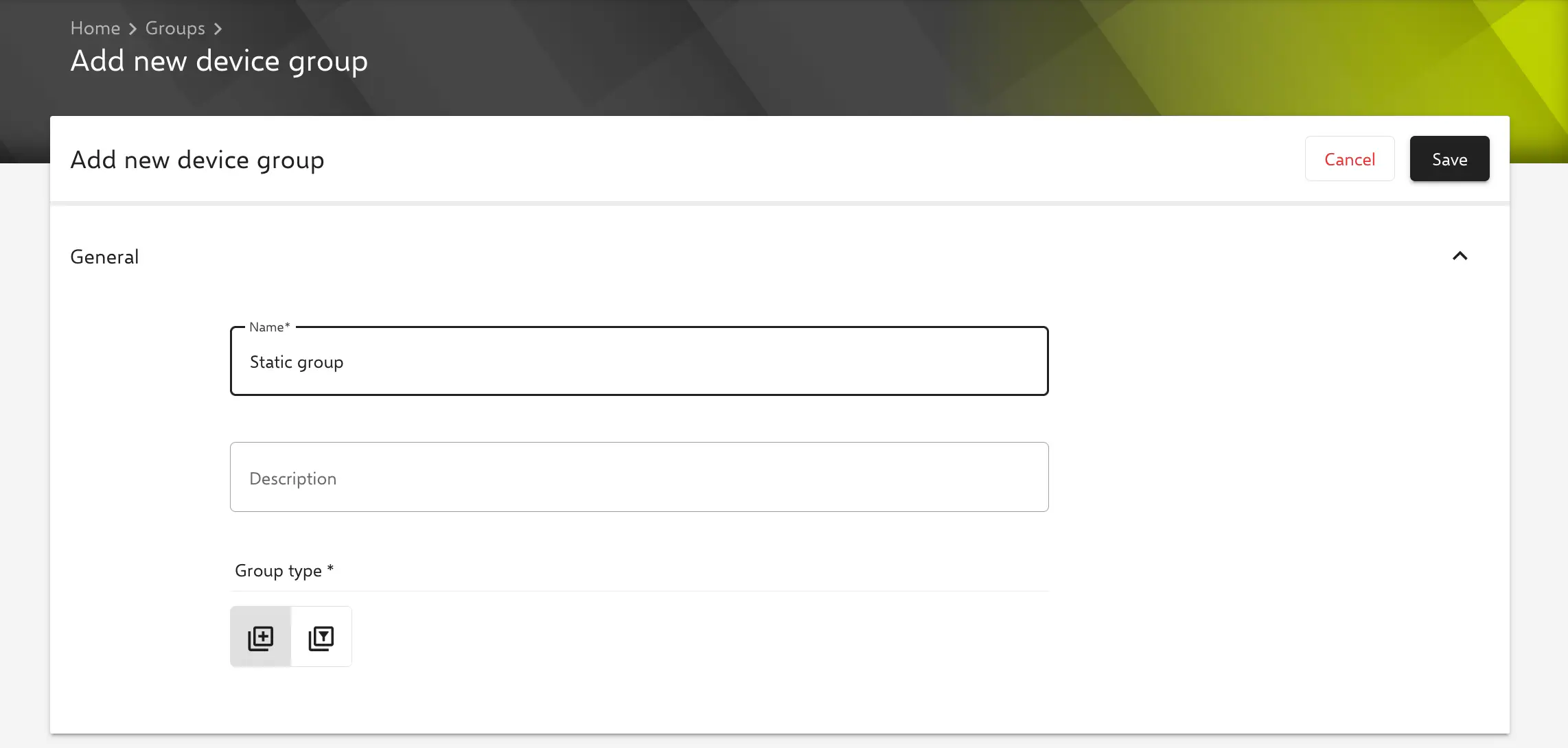 Creating a static device group in Relution