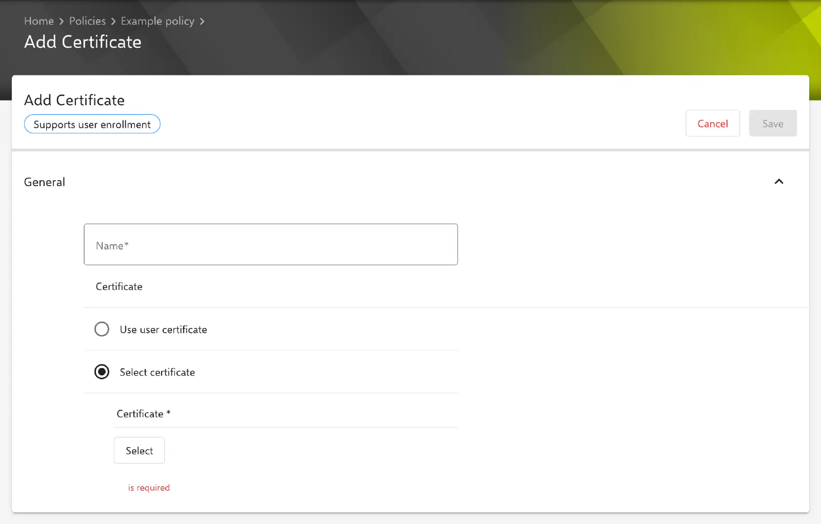 Formulaire Certificat dans le portail Relution