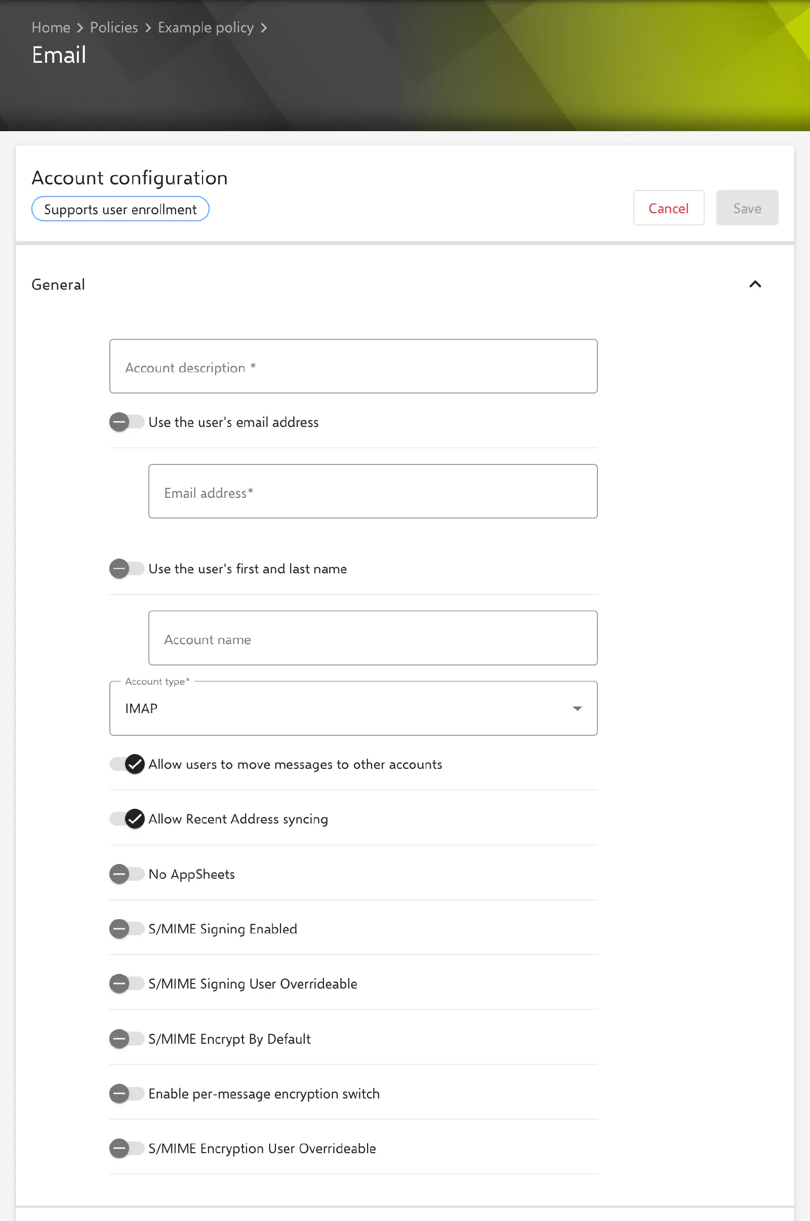 Formulaire E-Mail dans le portail Relution