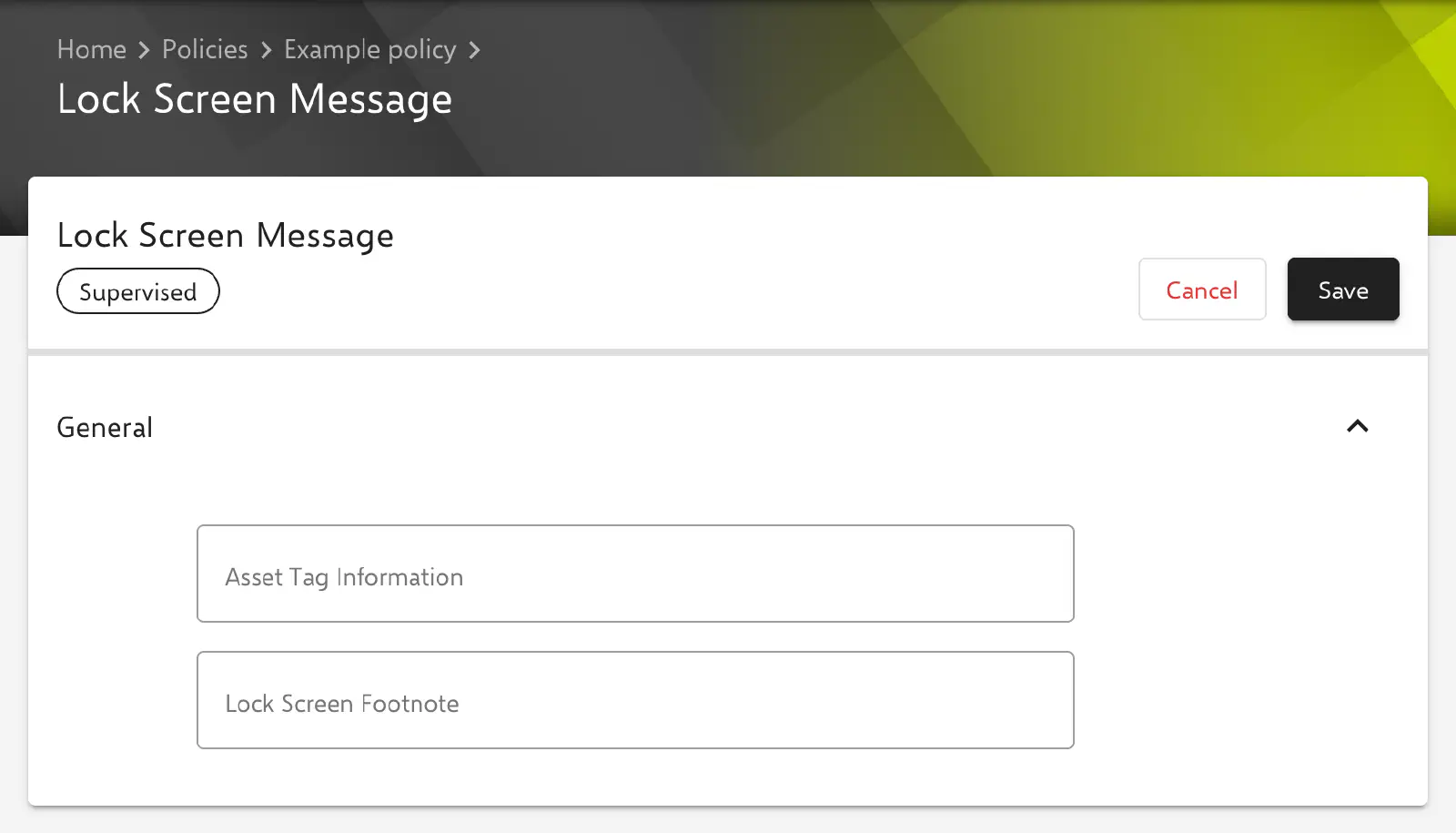Lock Screen Message form in the Relution portal