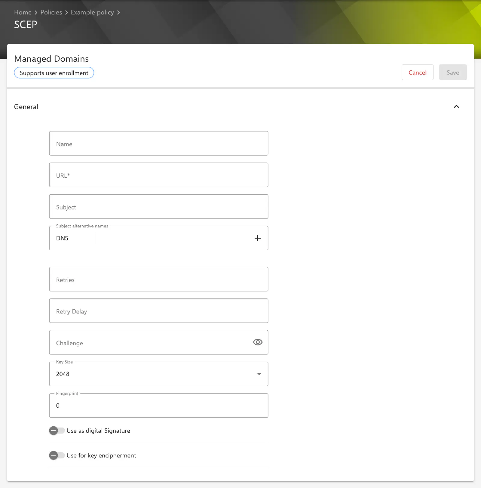 SCEP form in the Relution portal