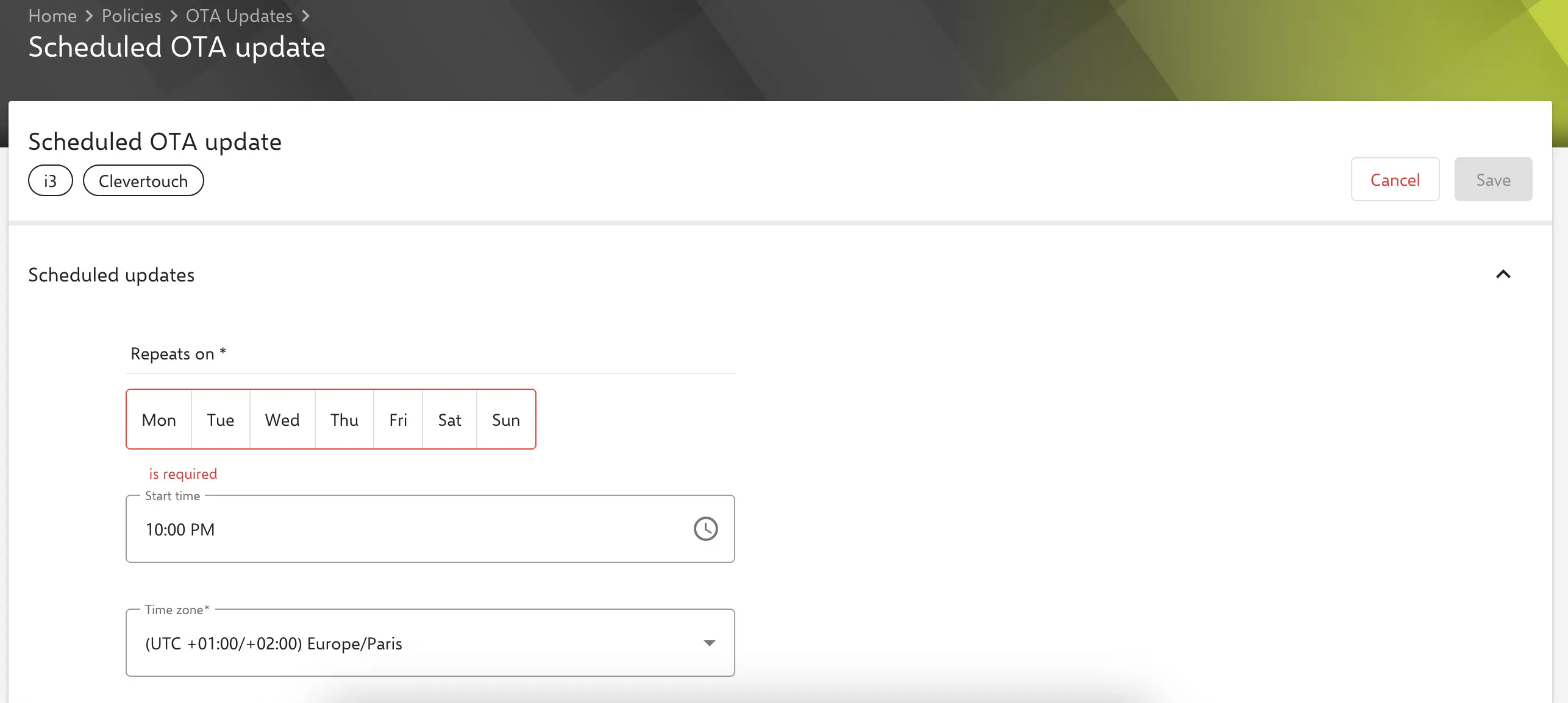 Mise à jour OTA planifiée