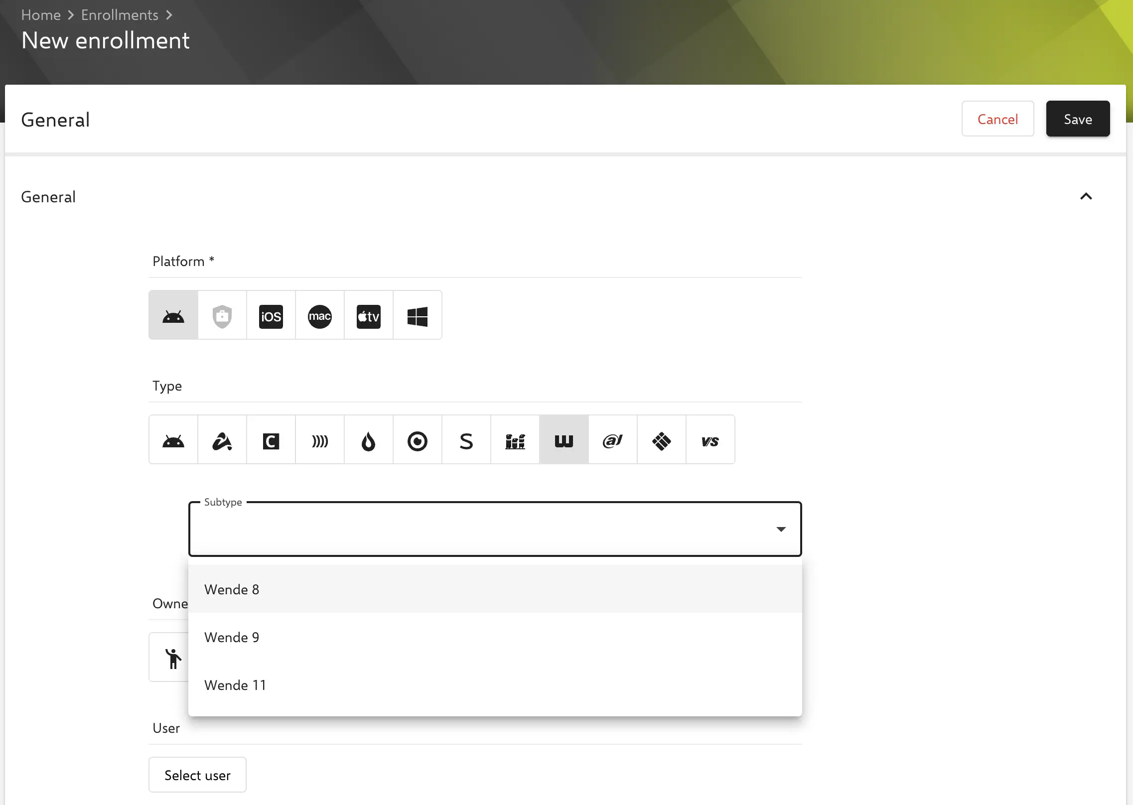Configuration d’inscription wende.interaktiv dans le portail Relution
