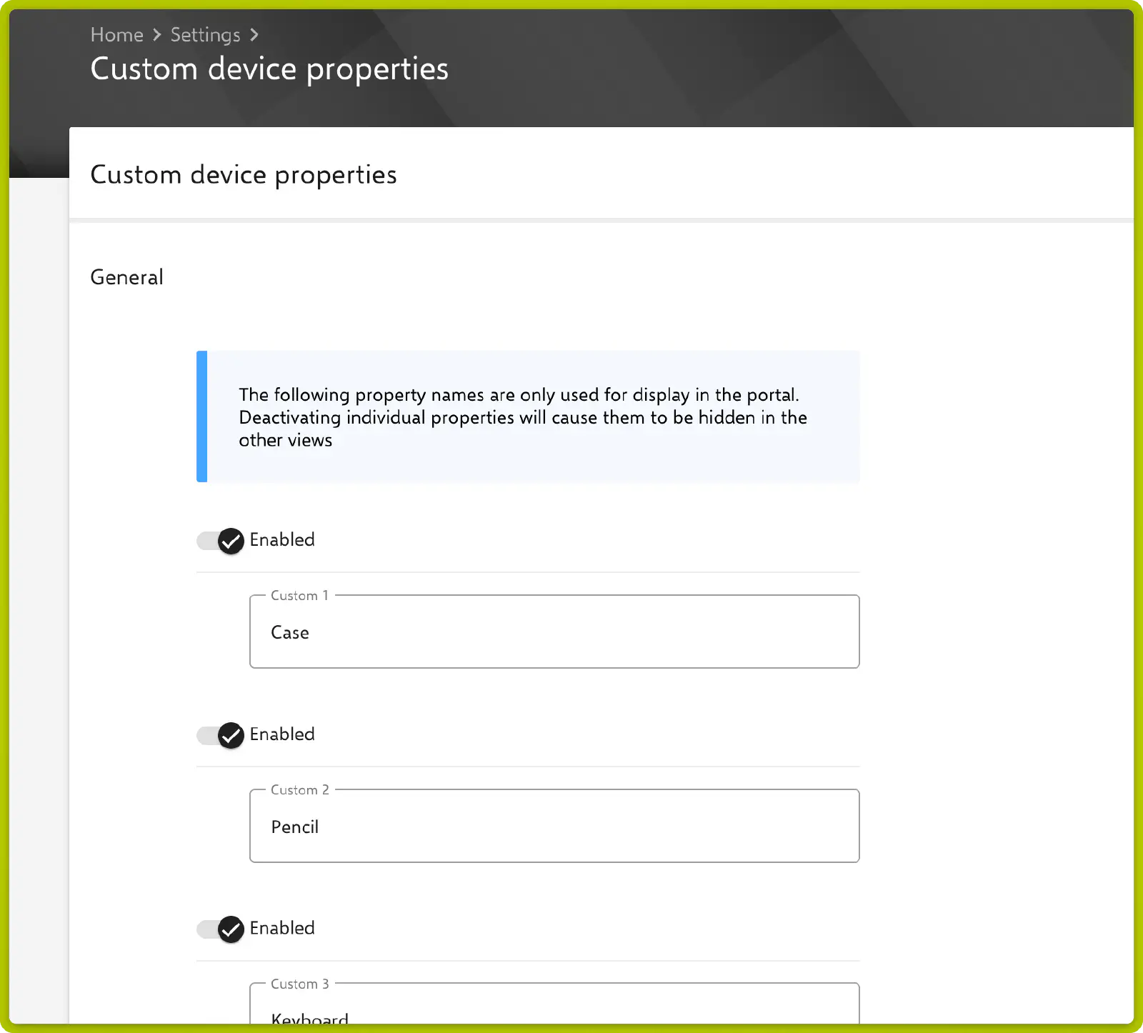 Custom properties for accessories in the device details