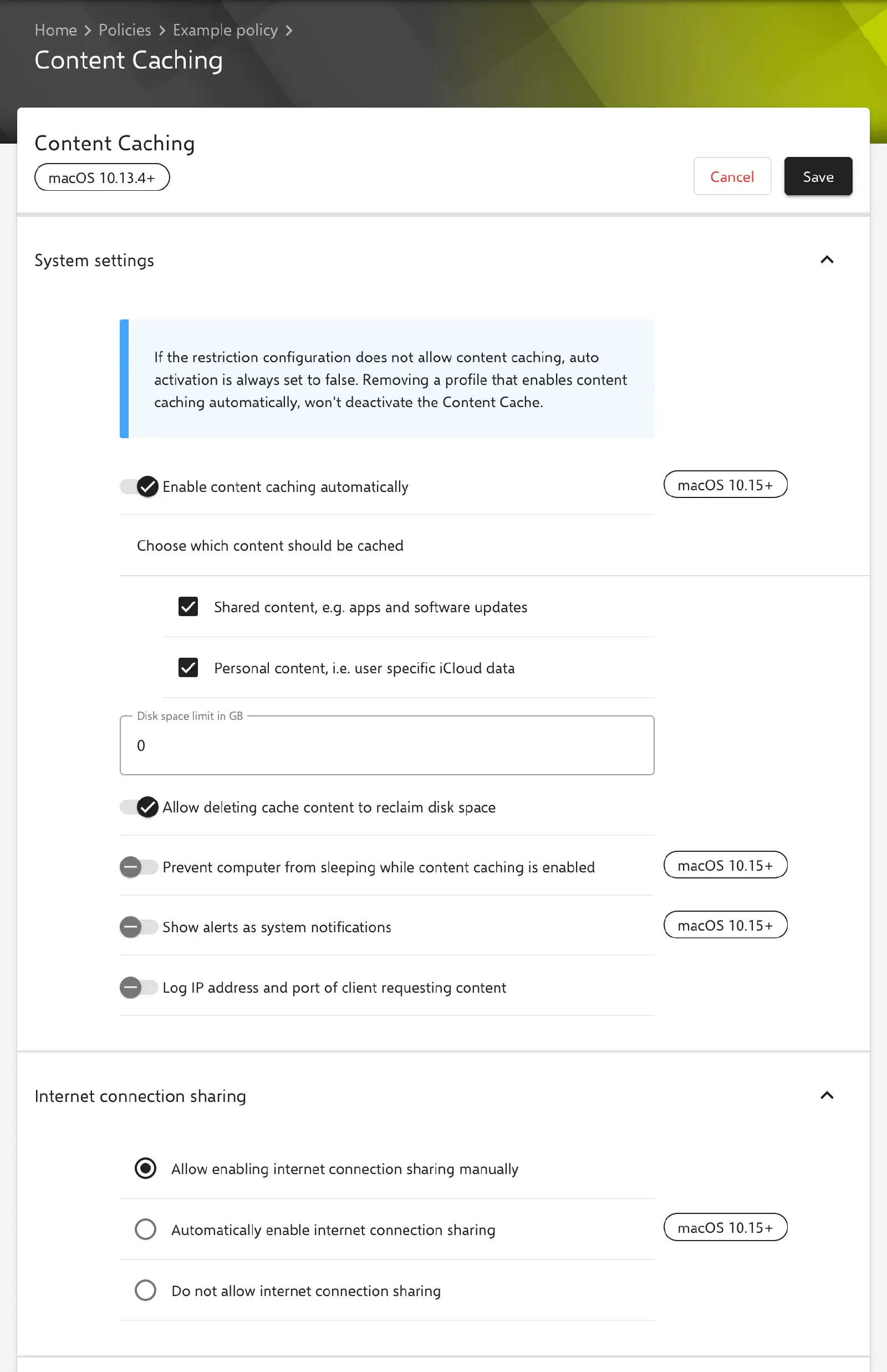 Formulaire Cache de contenu dans le portail Relution