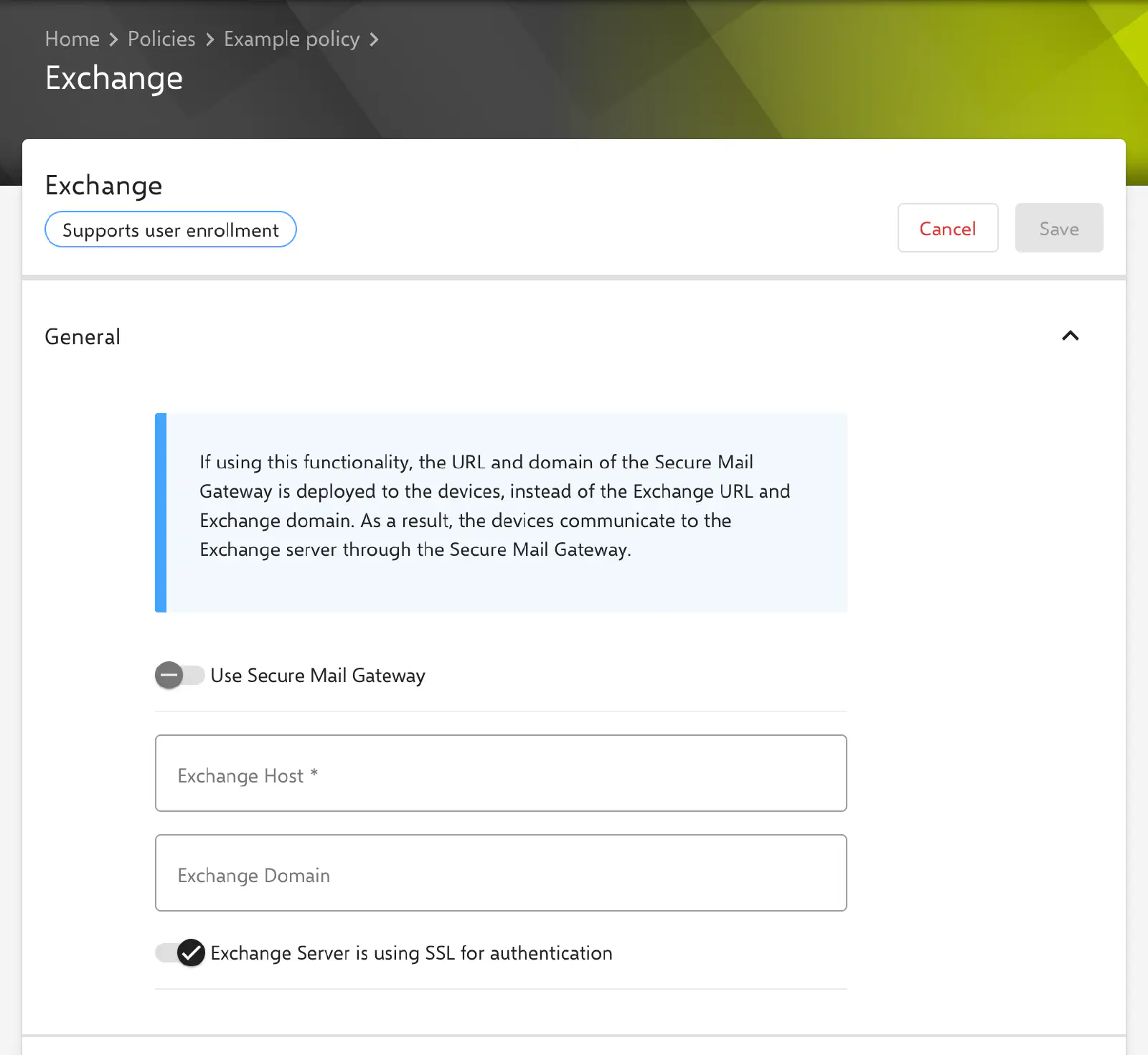 Formulaire Exchange dans le portail Relution