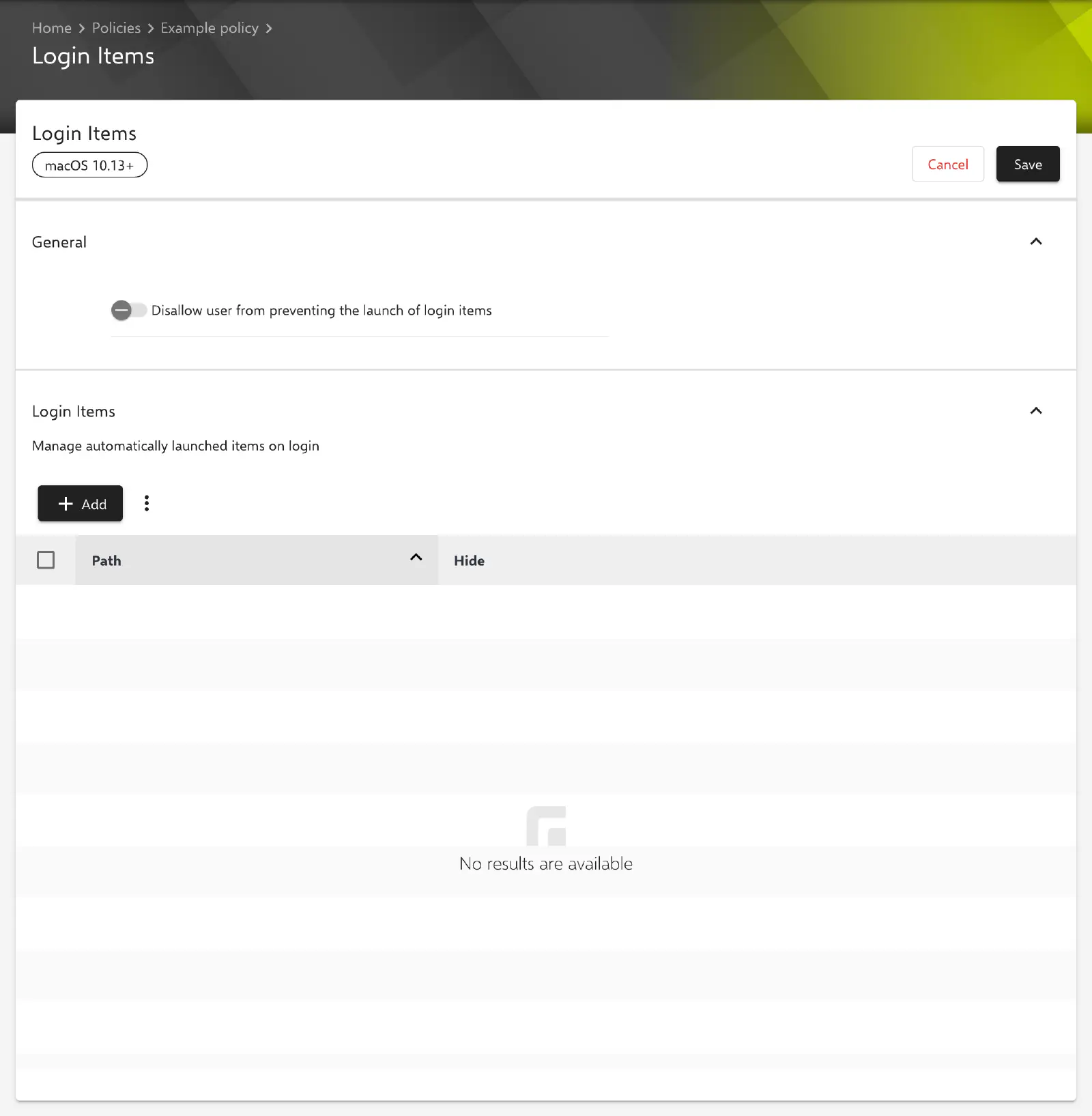 Formulaire Éléments de connexion dans le portail Relution
