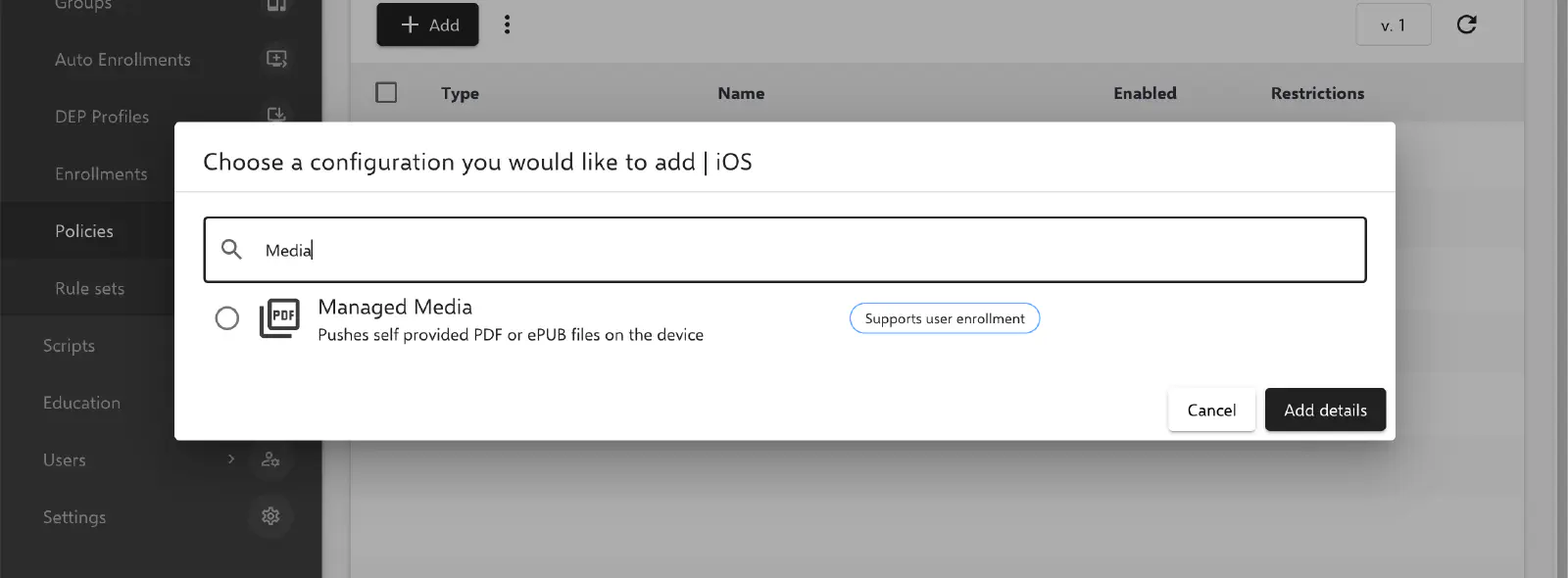 Managed Media configuration in iOS policy linking uploaded PDF or EPUB files