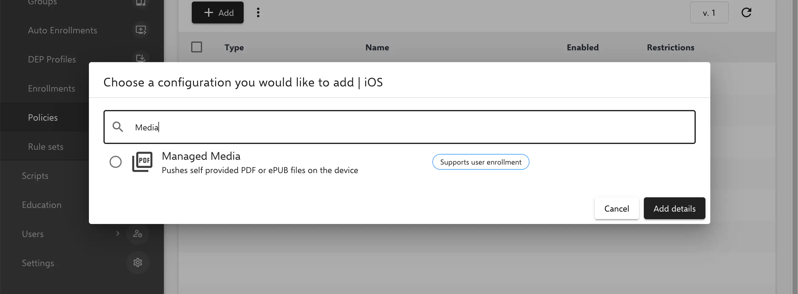 Managed Media configuration in iOS policy linking uploaded PDF or EPUB files
