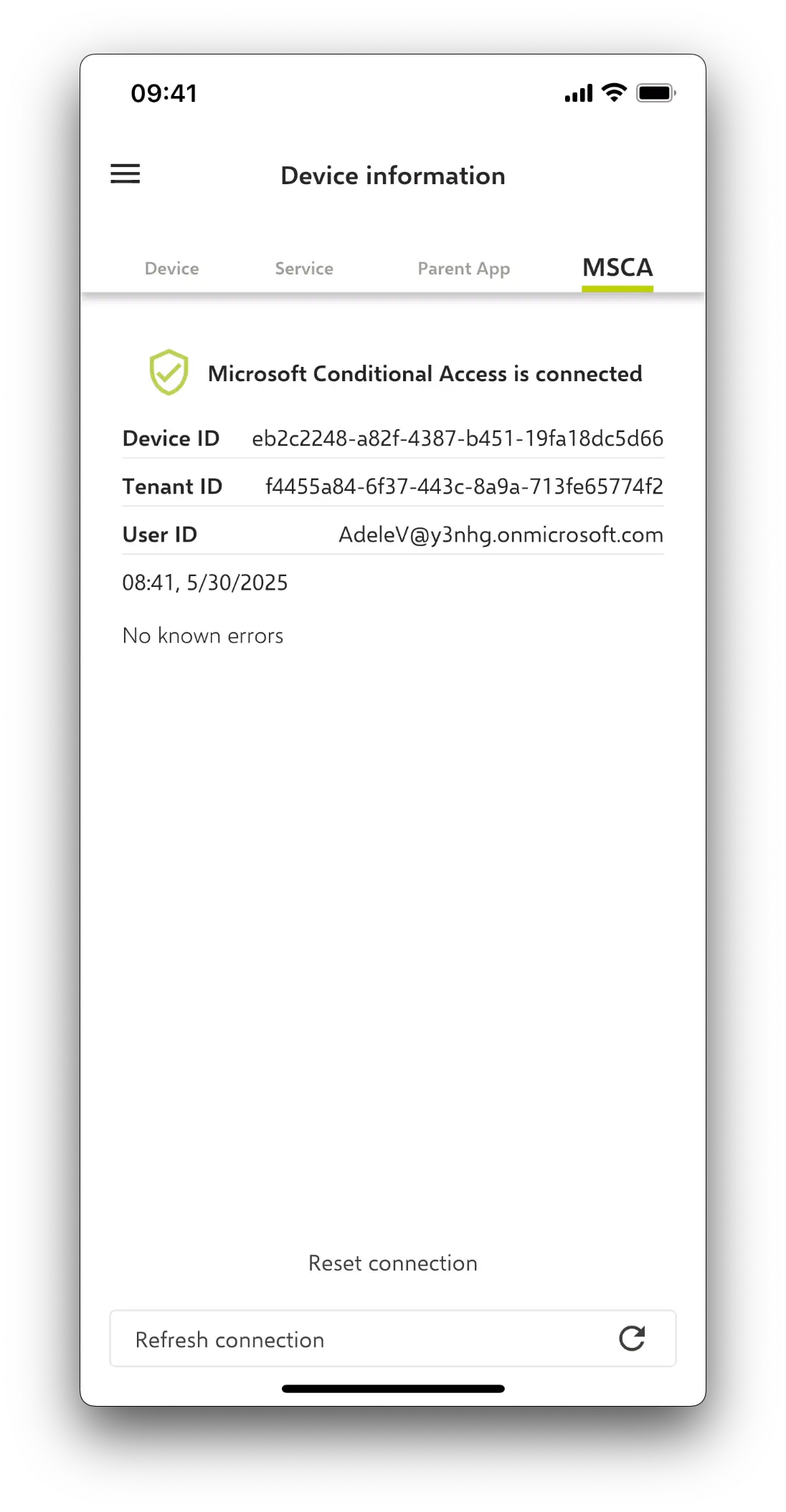 Agent Relution connecté avec succès à Entra ID