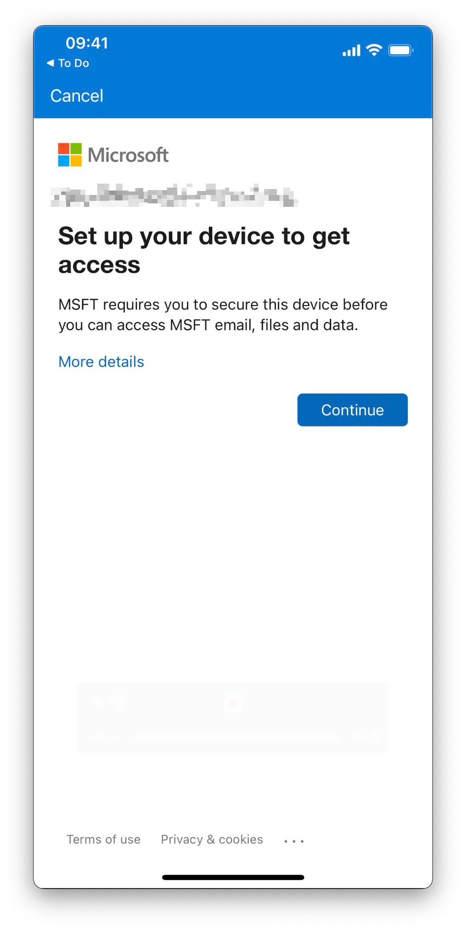Appareil non enregistré chez Microsoft - message accès conditionnel
