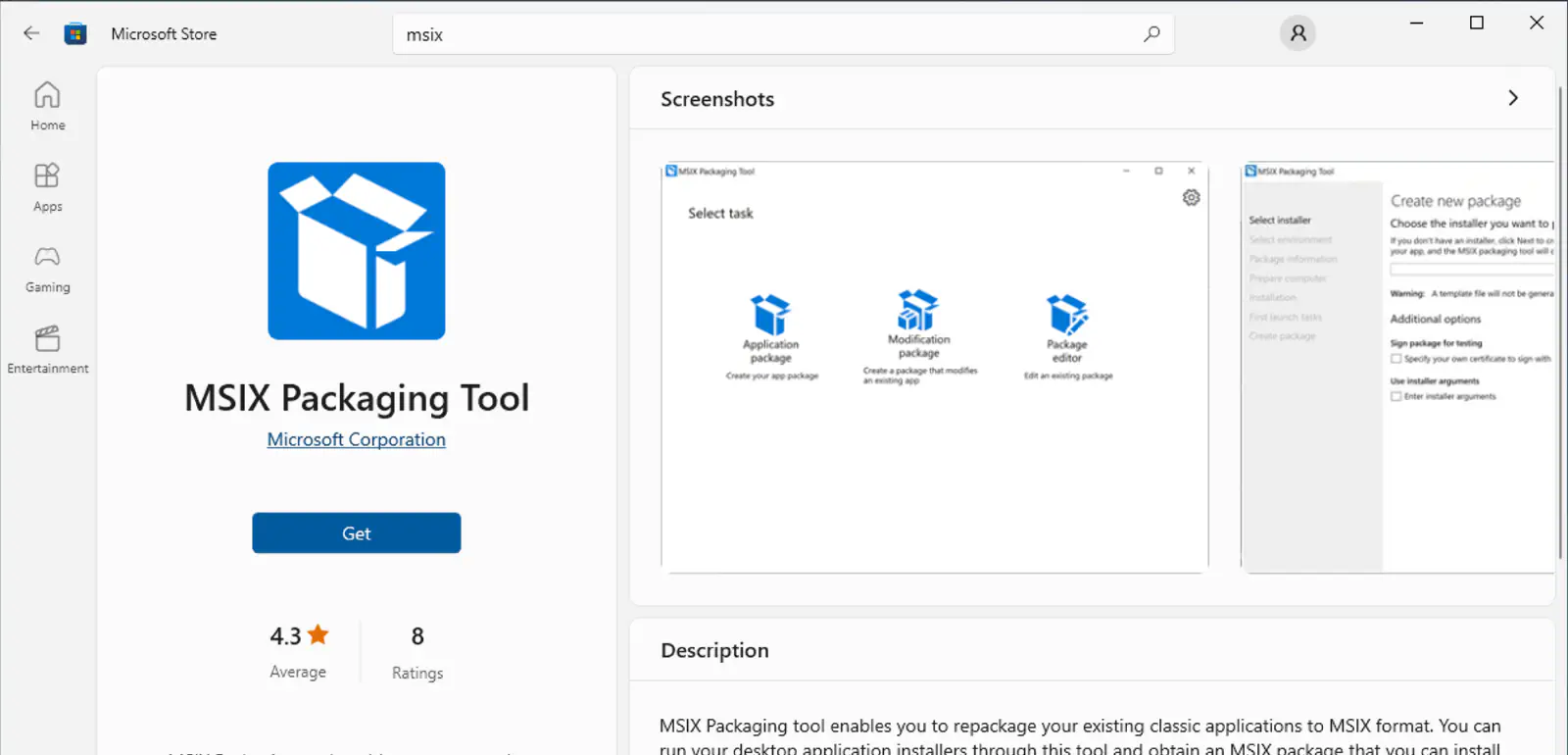 MSIX Packaging Tool