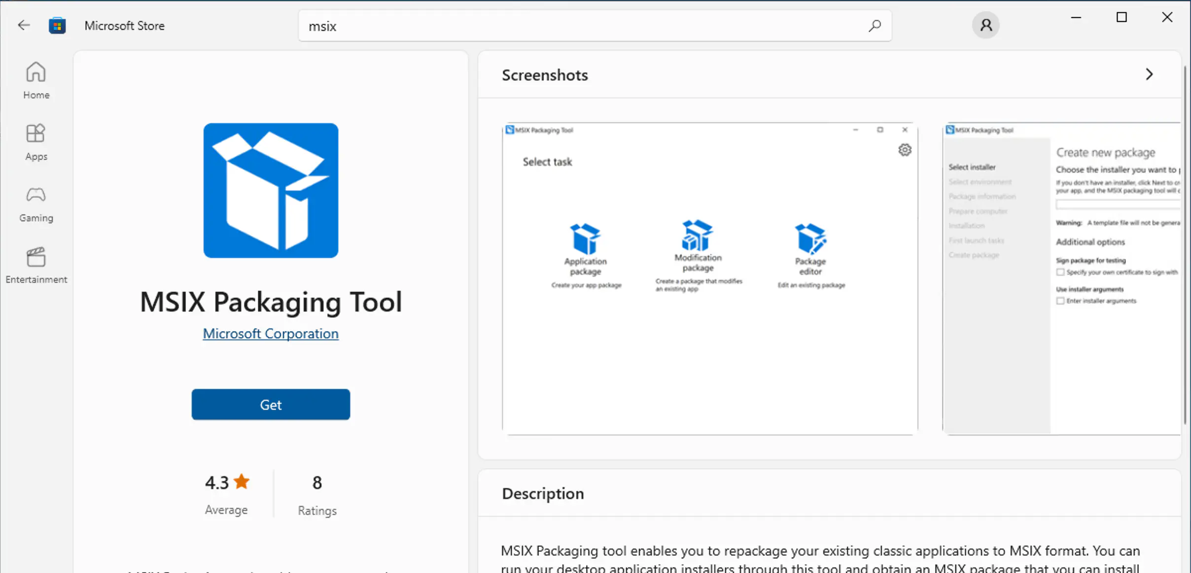 MSIX Packaging Tool