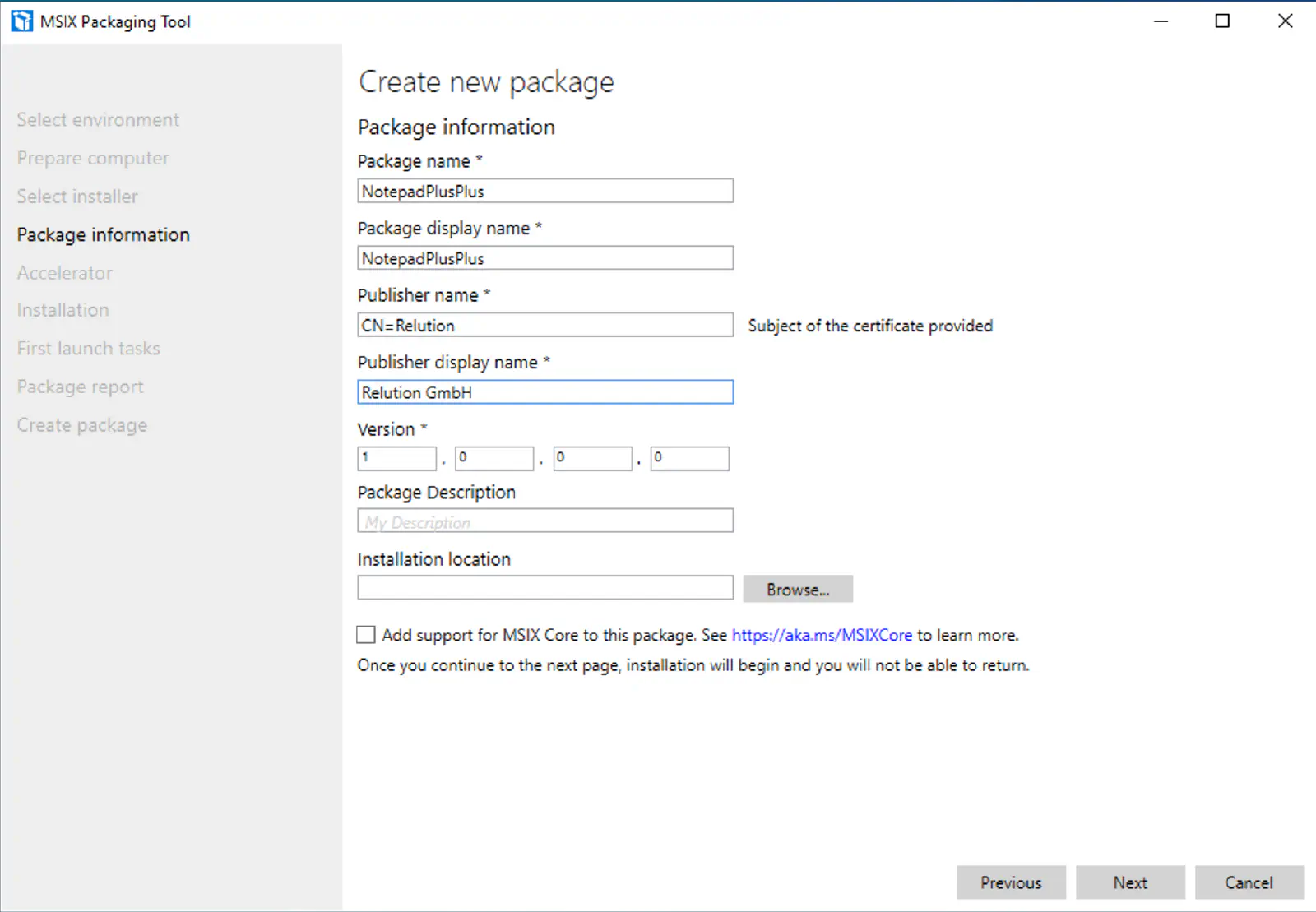 MSIX Packaging Tool