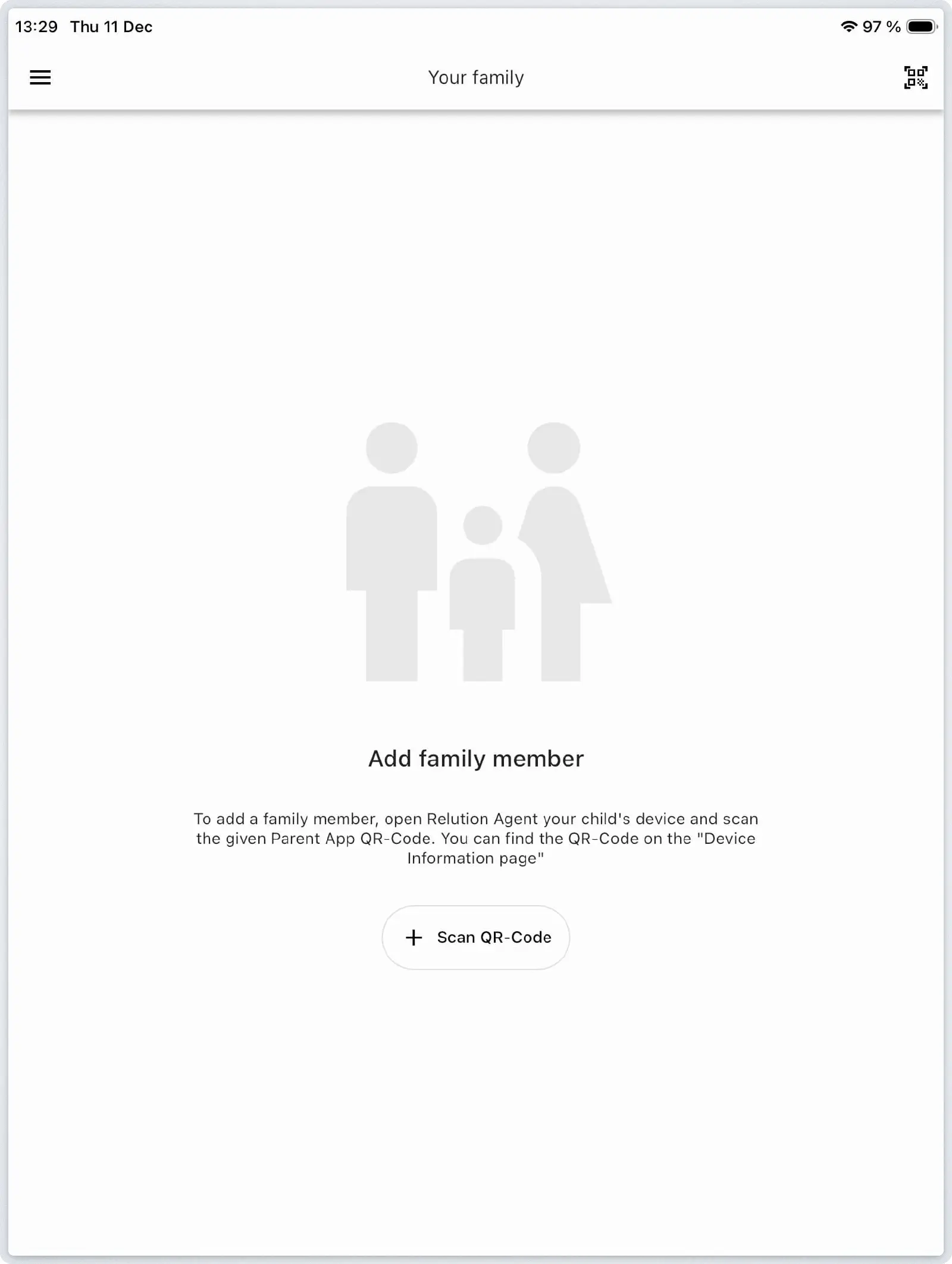 QR code generated in Relution Agent for parent to scan with Parent App