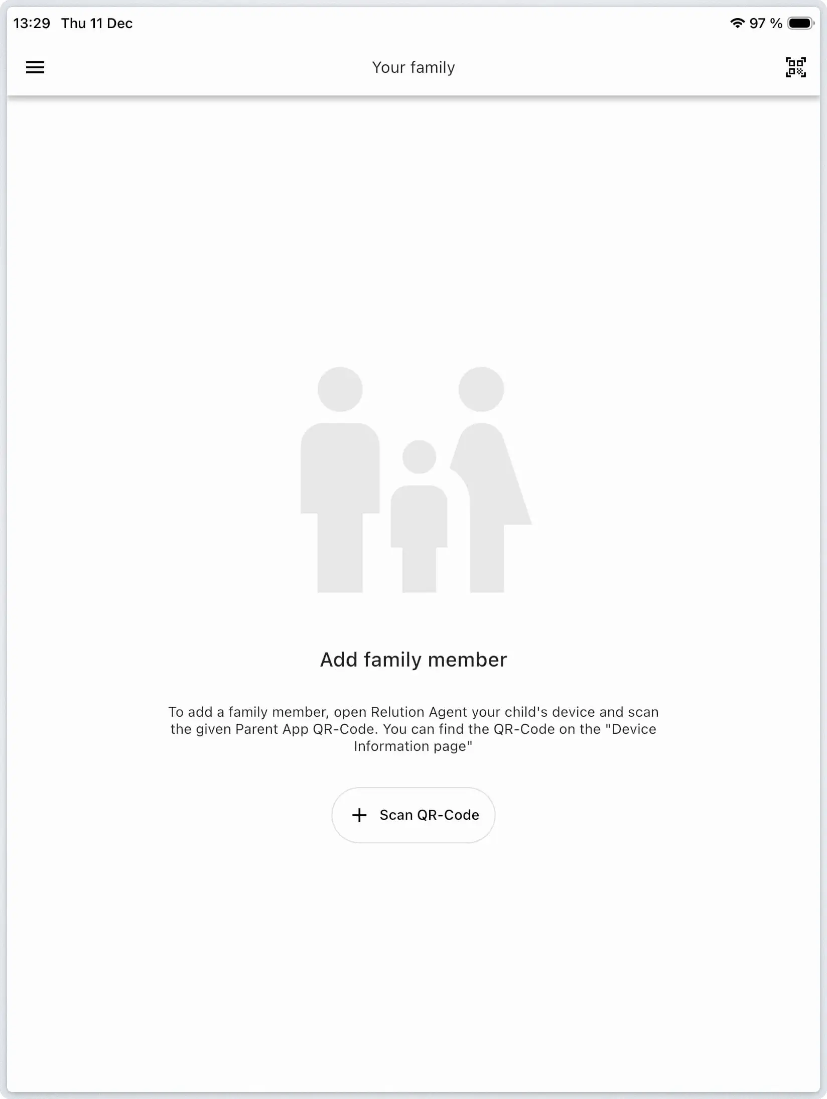 QR code generated in Relution Agent for parent to scan with Parent App