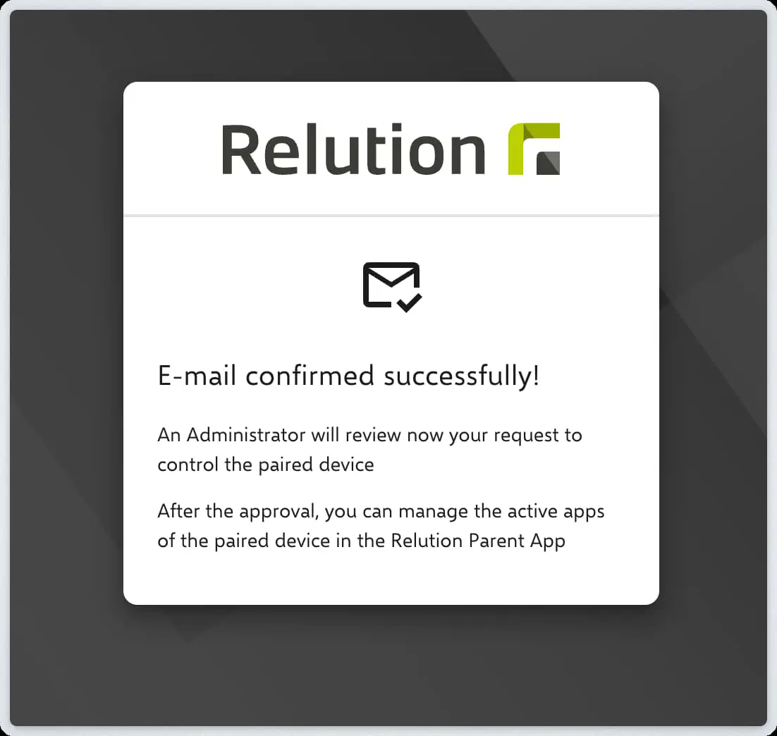 Relution admin approving or denying parent pairing request after email confirmation