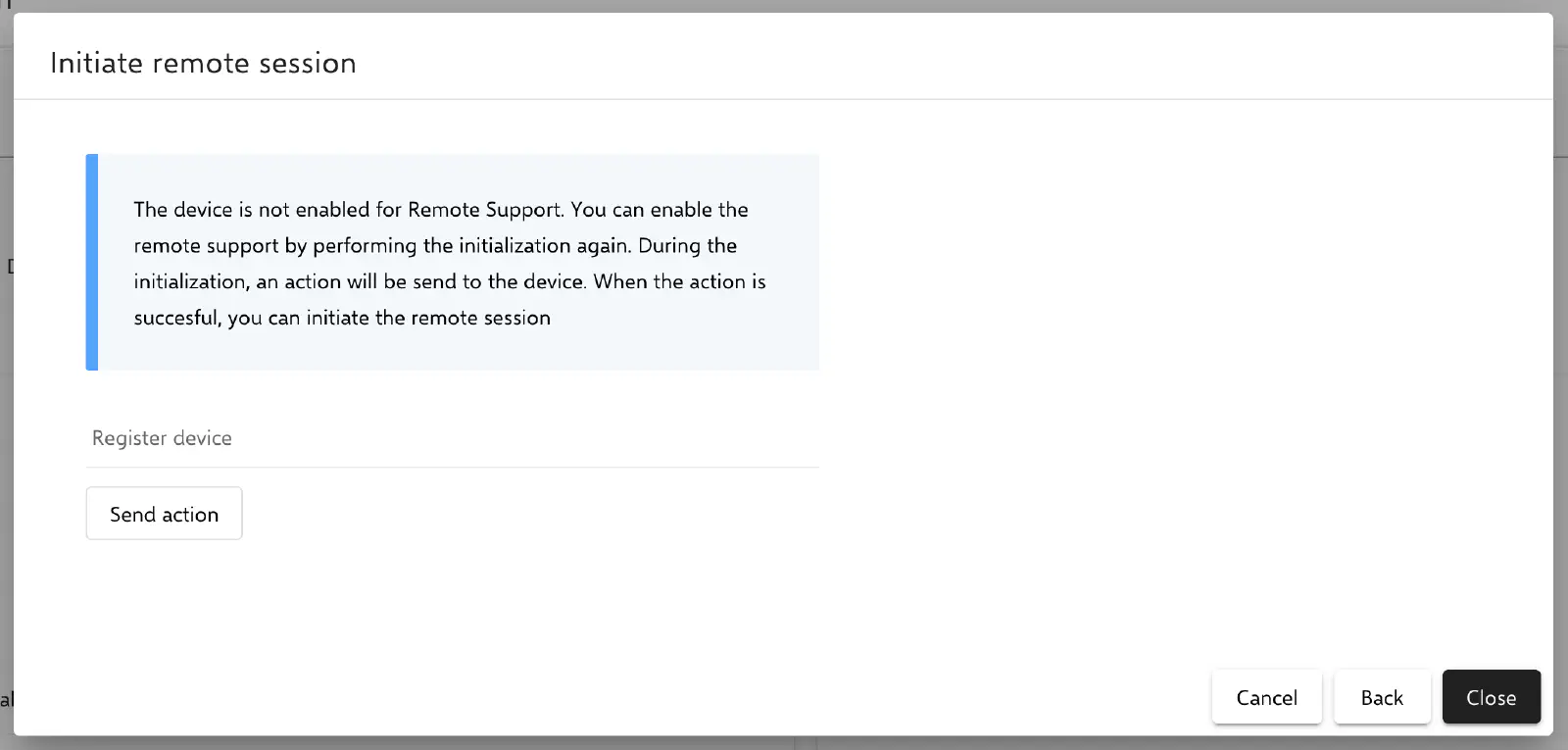 Envoyer l’action pour enregistrer l’appareil pour l’assistance à distance TeamViewer