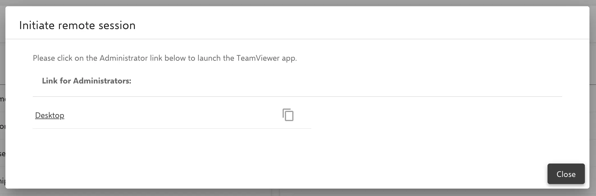 Remote support session desktop link
