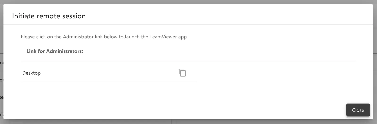 Remote support session desktop link