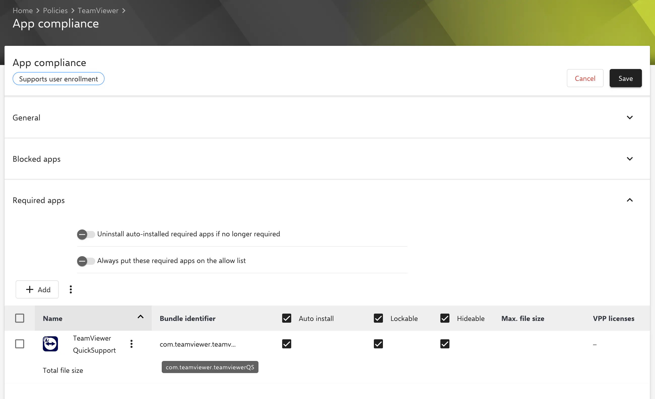 TeamViewer QuickSupport App compliance Configuration
