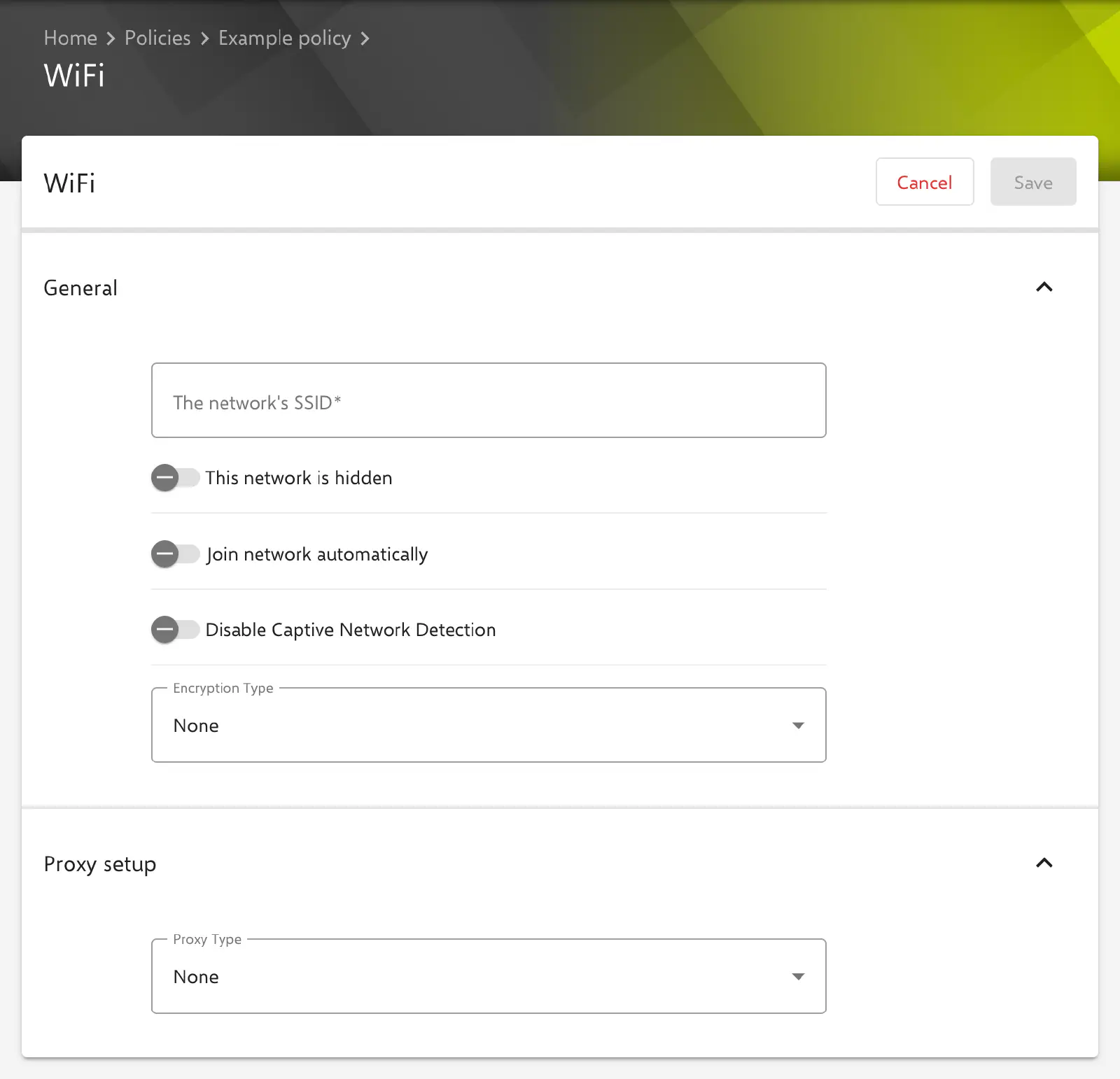 WiFi form in the Relution portal