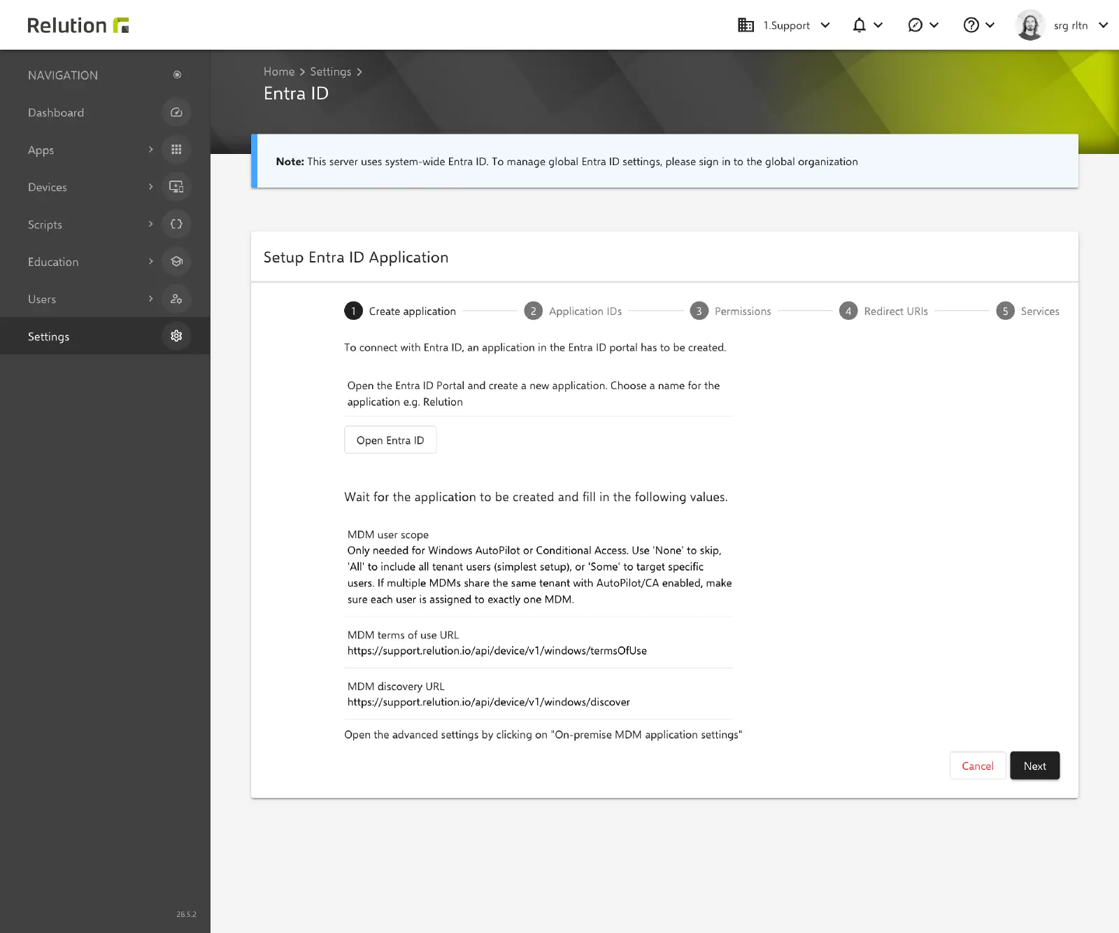 Étape Créer l’application dans l’assistant Relution pour Entra ID