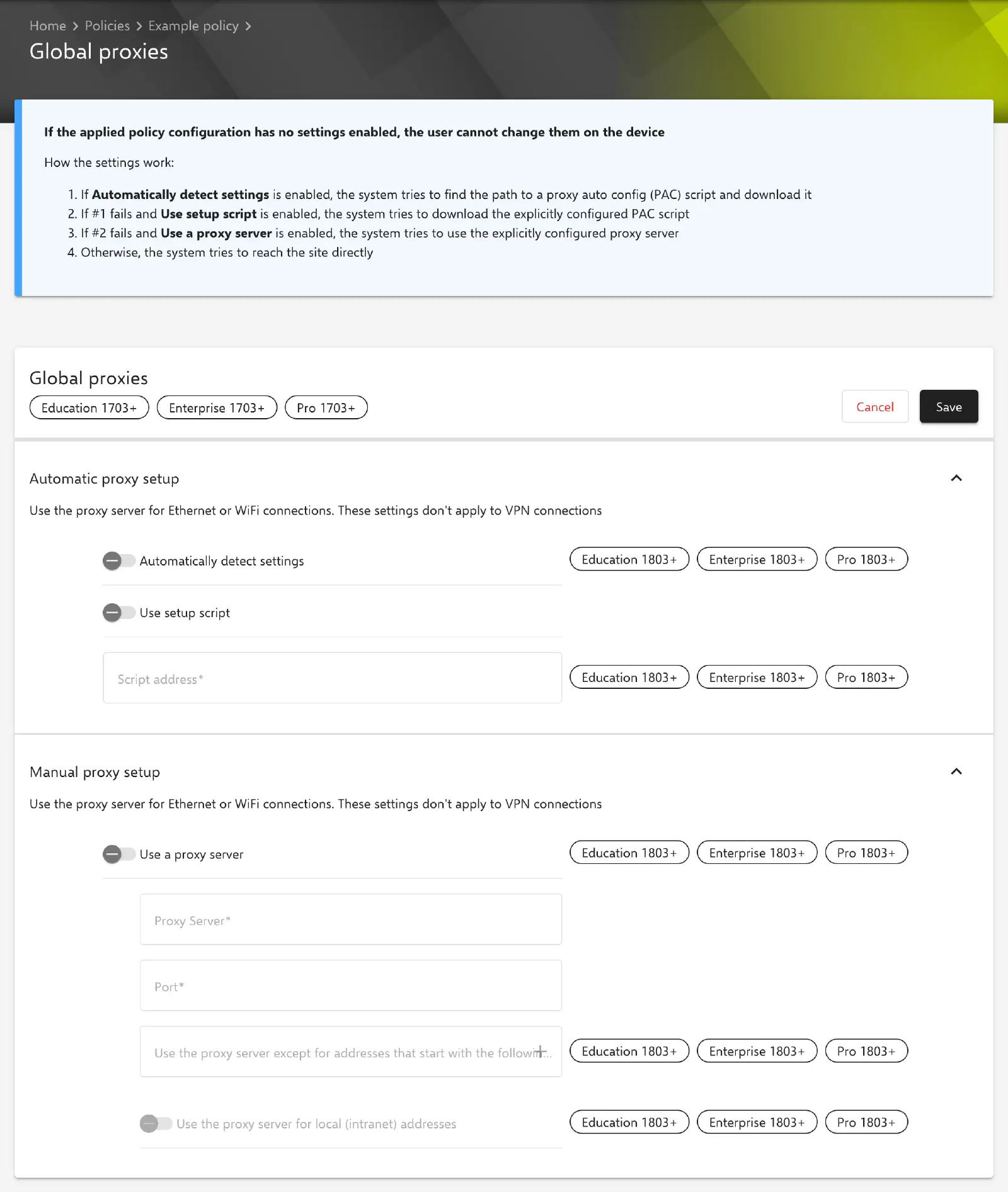 Global proxies form in the Relution portal