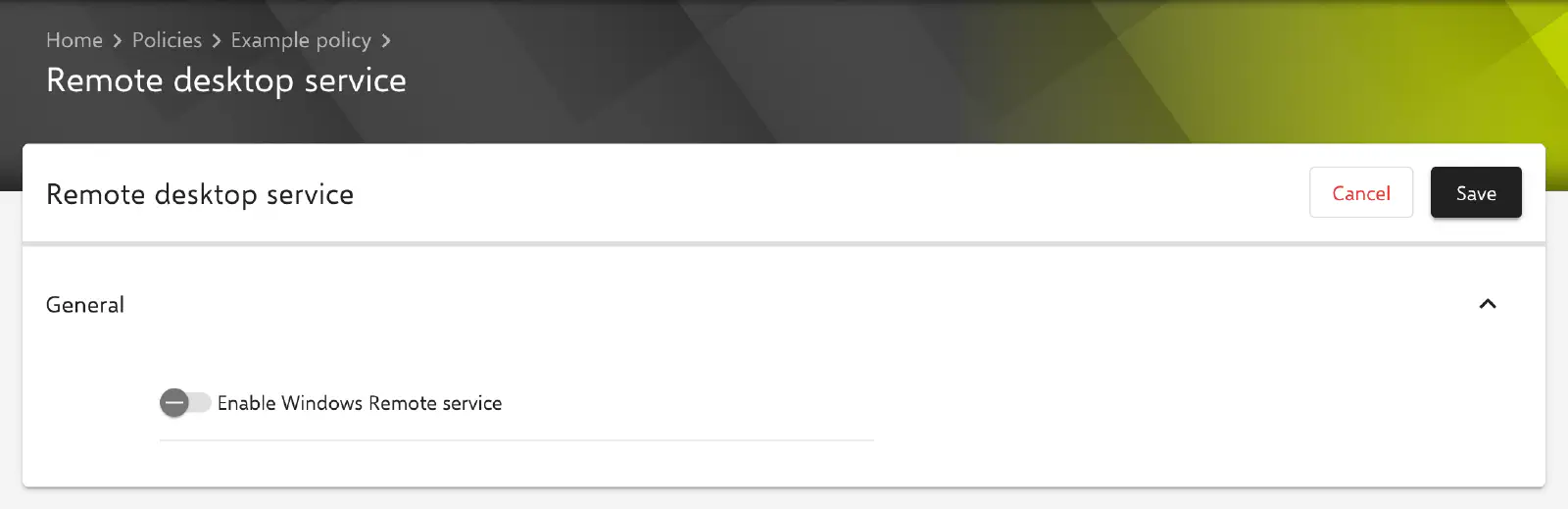 Remote desktop service form in the Relution portal