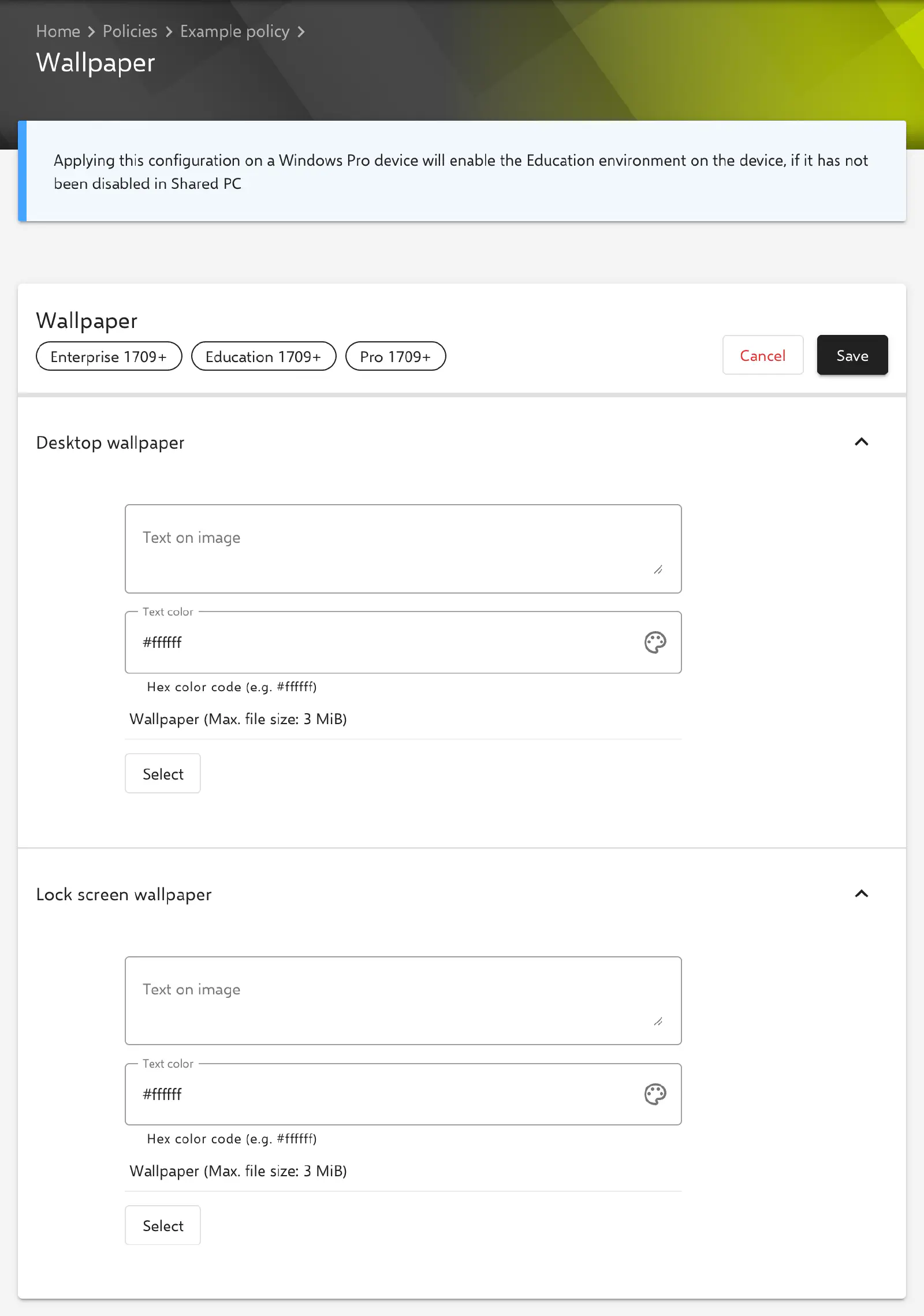 Wallpaper form in the Relution portal