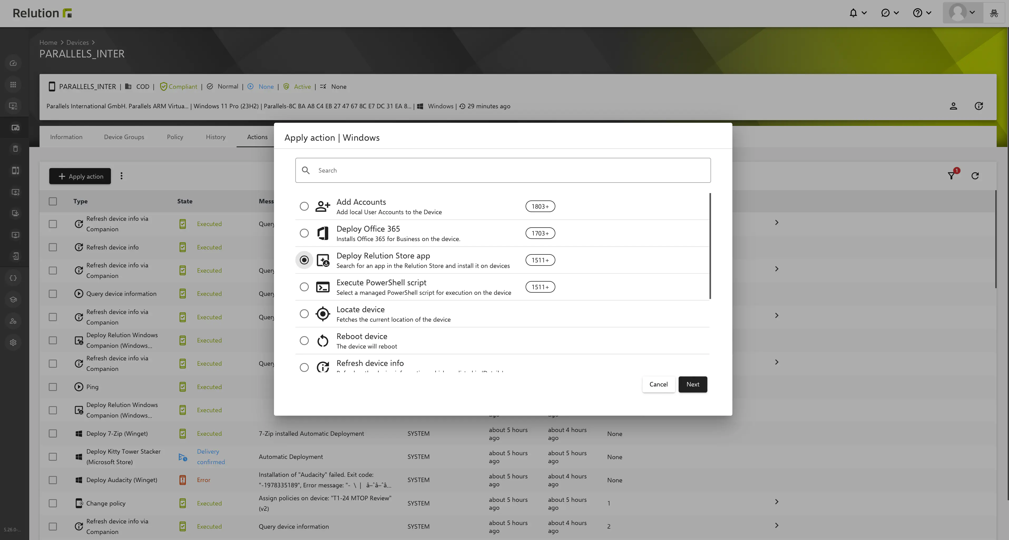Action de déploiement de l’application WinGet